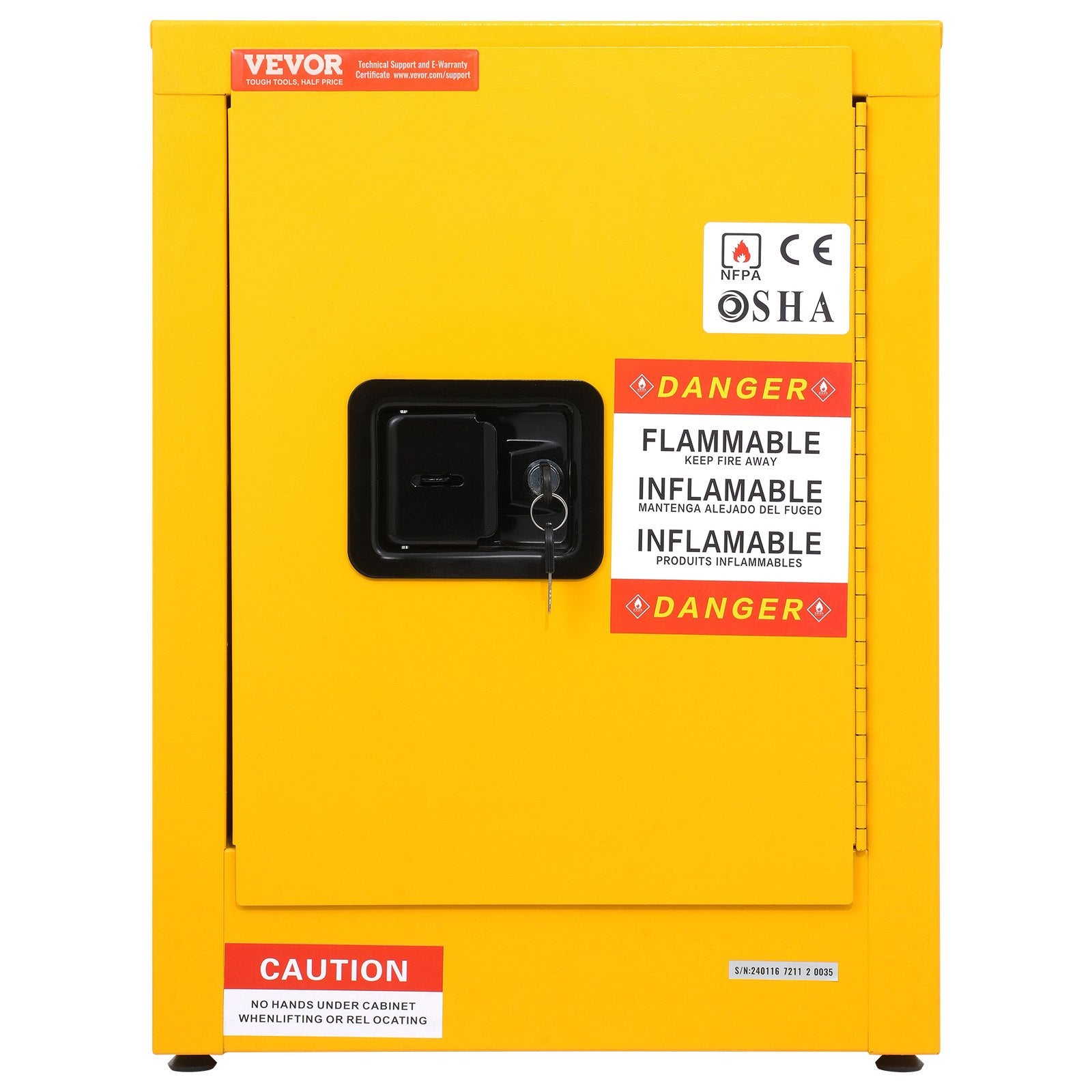 12 Gallon Safety Cabinet for Flammable Liquids Single door and Manual Close Yellow Hazardous Storage