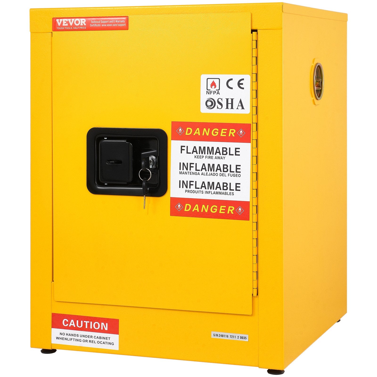 12 Gallon Safety Cabinet for Flammable Liquids Single door and Manual Close Yellow Hazardous Storage