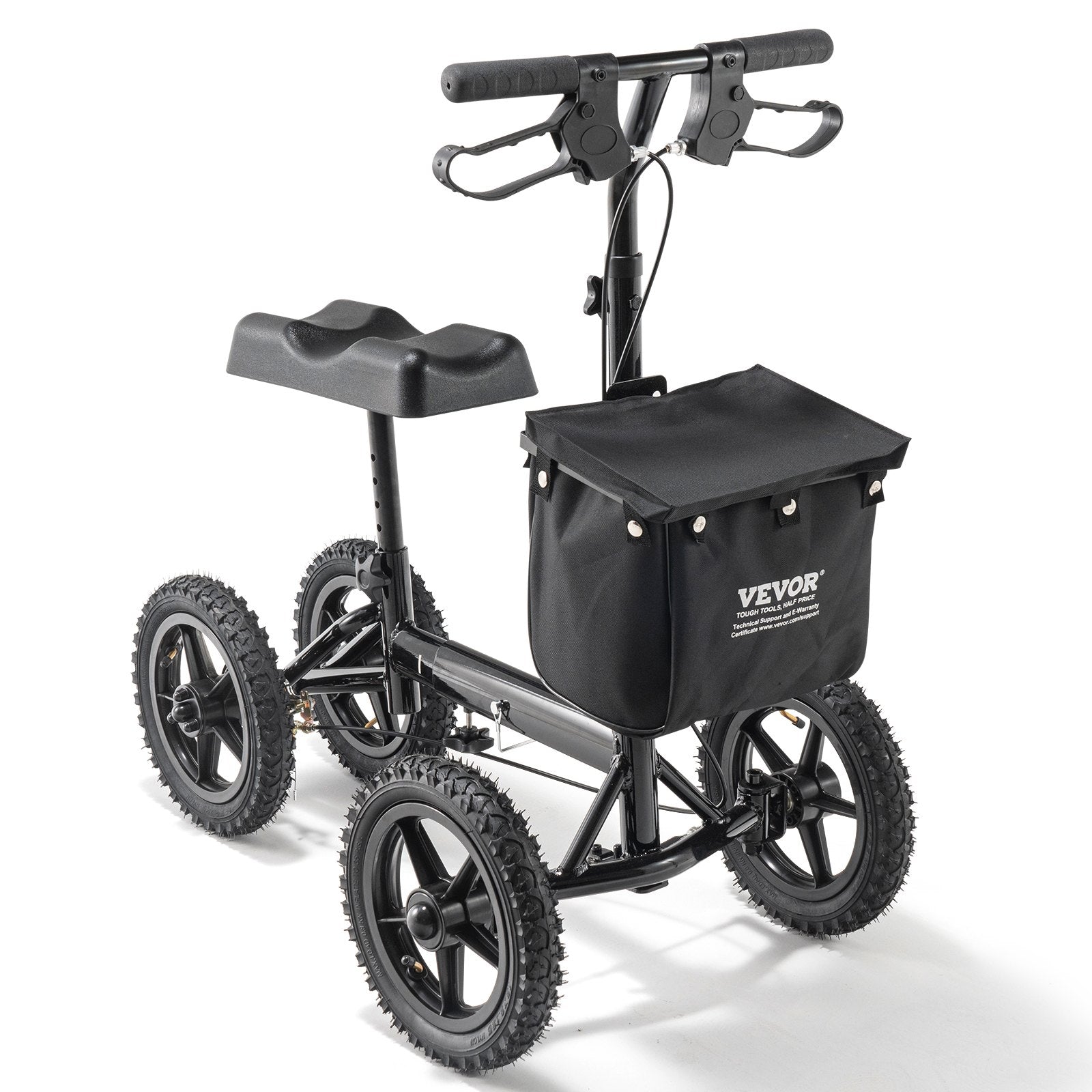 VEVOR Folding Knee Scooter, Aluminum Steerable Knee Walker with Height-Adjustable Handlebar & Knee Pad, 12" All-Terrain Wheels, Dual Brakes, Leg Recovery Scooter for Broken Ankle Foot Injuries, 159KG