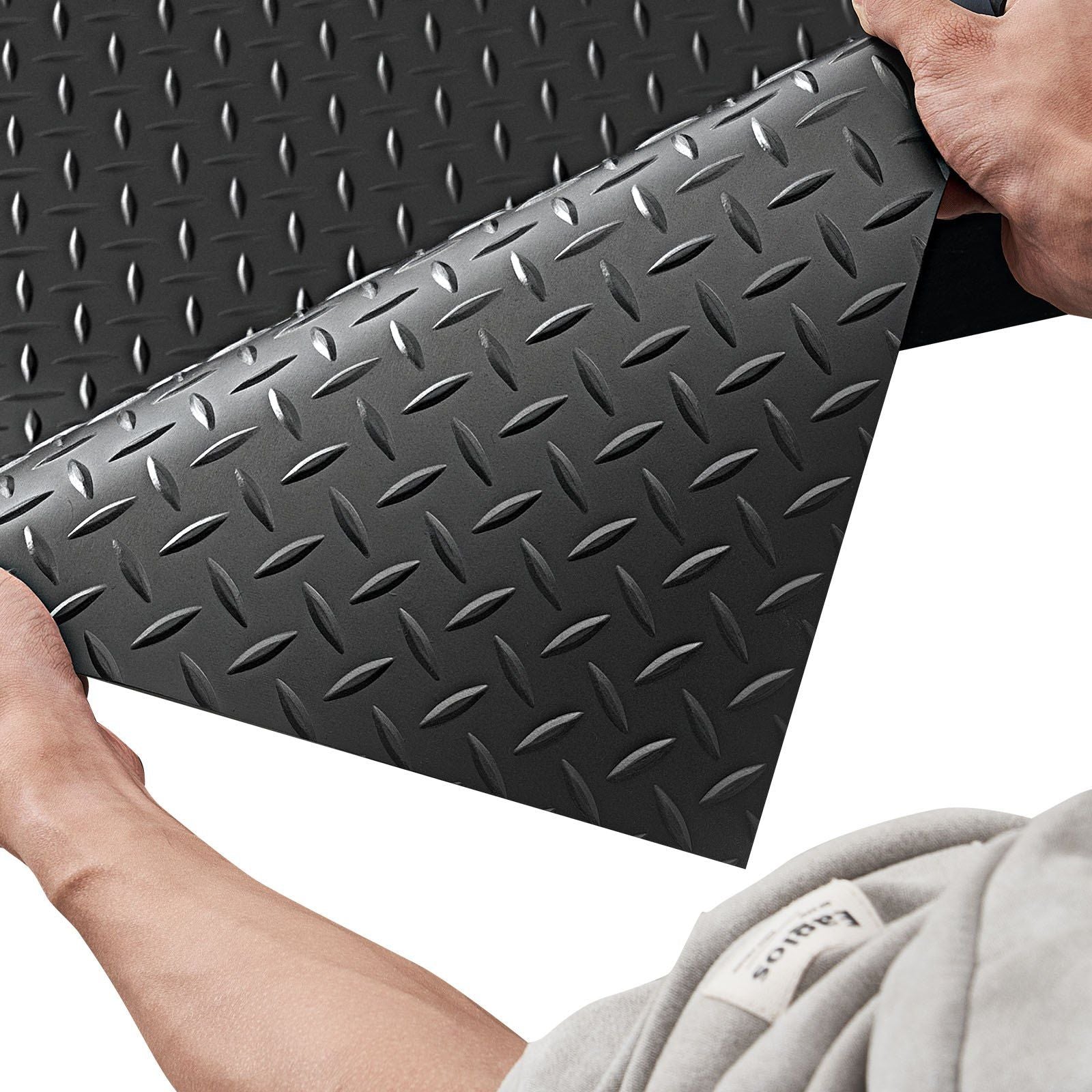 Garage Floor Roll, 1.22 x 6.1 m Garage Flooring Mat, 3 mm Thickened Rubber Diamond Plate Floor Protector Mat, Non-Slip, Wear-resist, Waterproof, Easy to Clean for Warehouse, Gyms, Trailer, Black