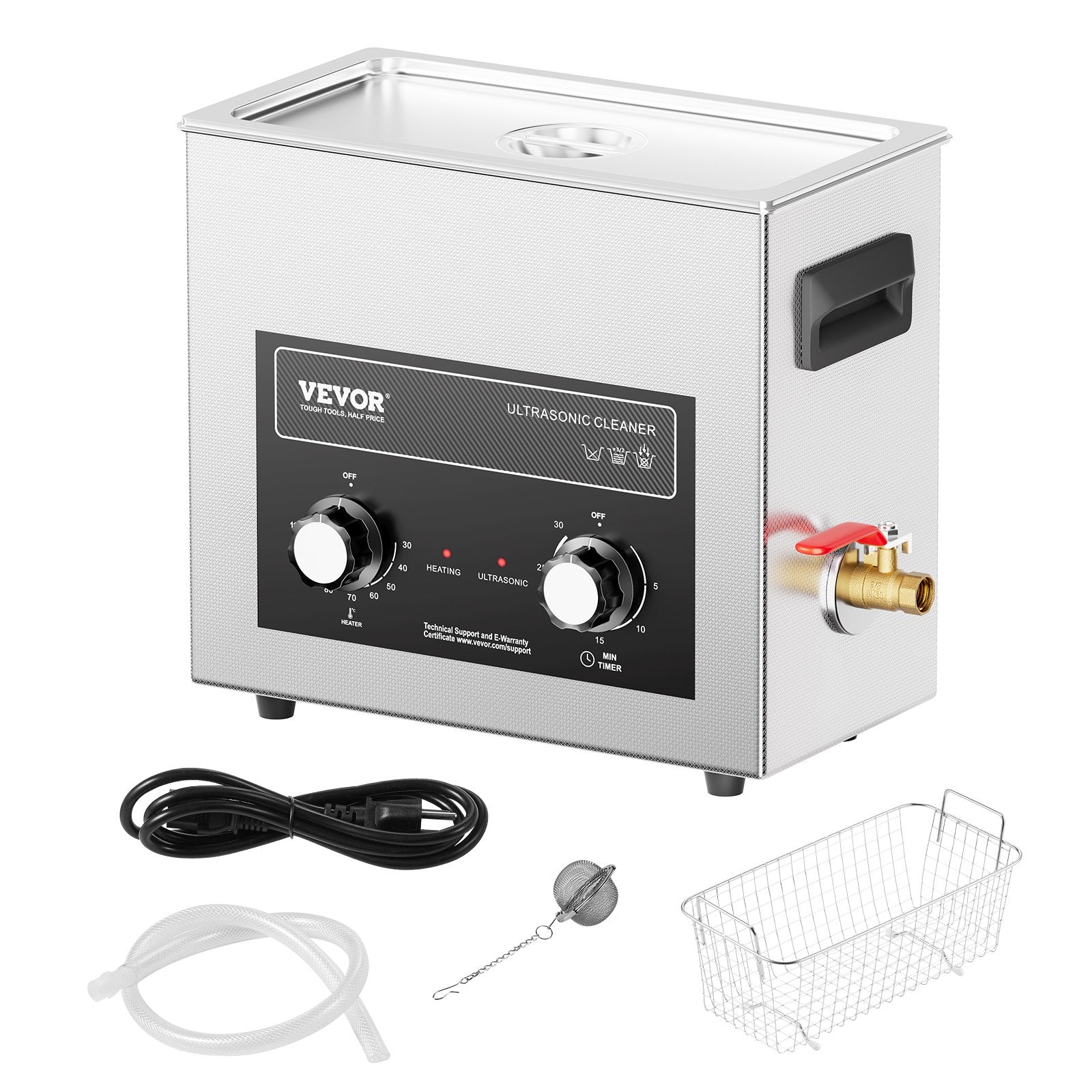 VEVOR 6L Ultrasonic Cleaner with Heater Timer & Basket, Professional Digital Sonic Cavitation Machine, 180W Cleaning Machine for Watch Instruments, Glasses, Coin, Metal Parts, Tool