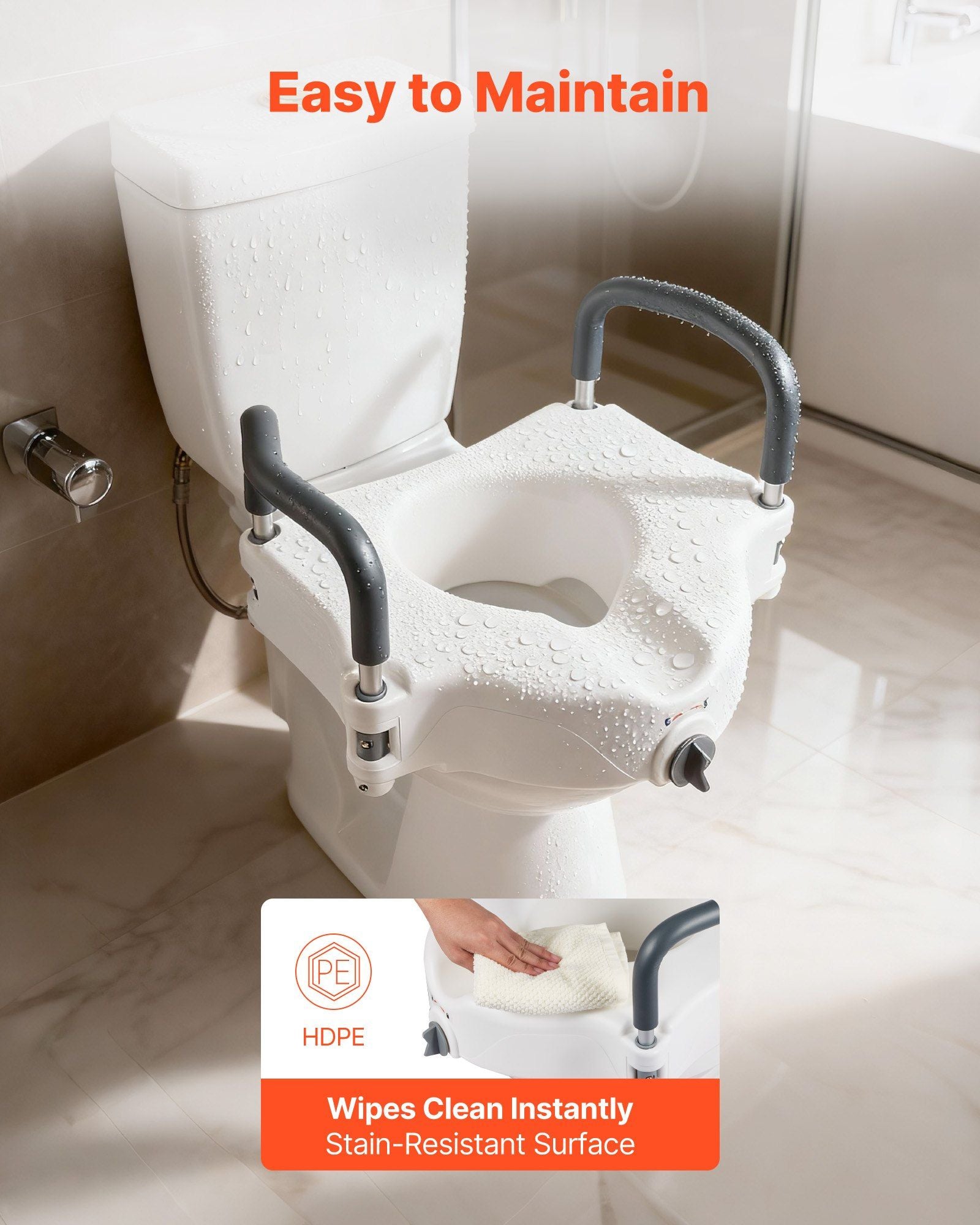 Raised Toilet Seat with Arms, 136.1 kg Load Capacity, 127 mm Lift Height, Widened Commode Elevated Toilet Seat Riser with Padded Handles for Seniors, Elderly, Handicap, Disabled, and Adults Use
