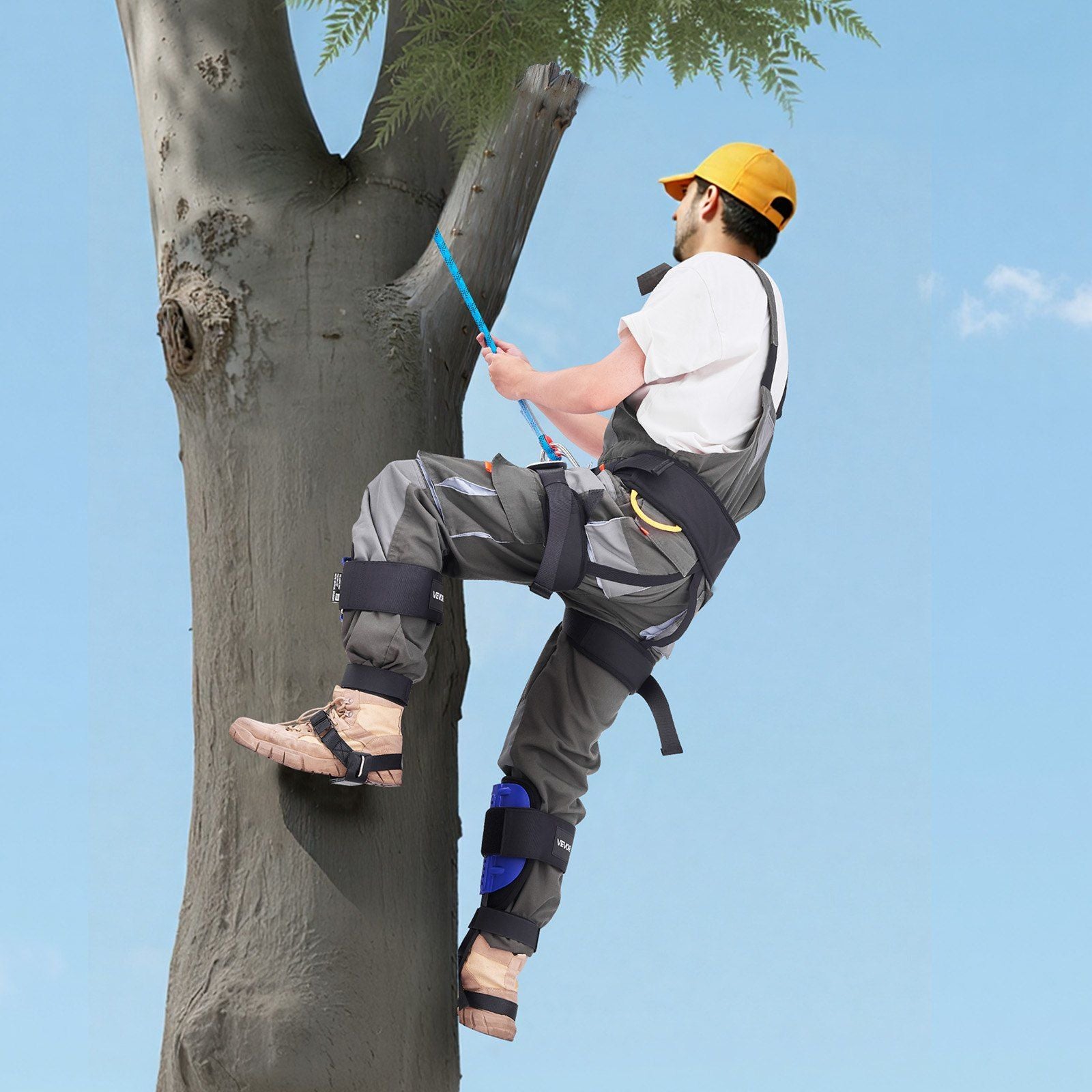 Tree Climbing Spikes Set, Height-Adjustable Tree Climbing Gear with Straps & Harness, 159 kg Load Capacity, Heavy Duty Steel Climb Spurs Arborist Equipment for Fruit Picking Hunting