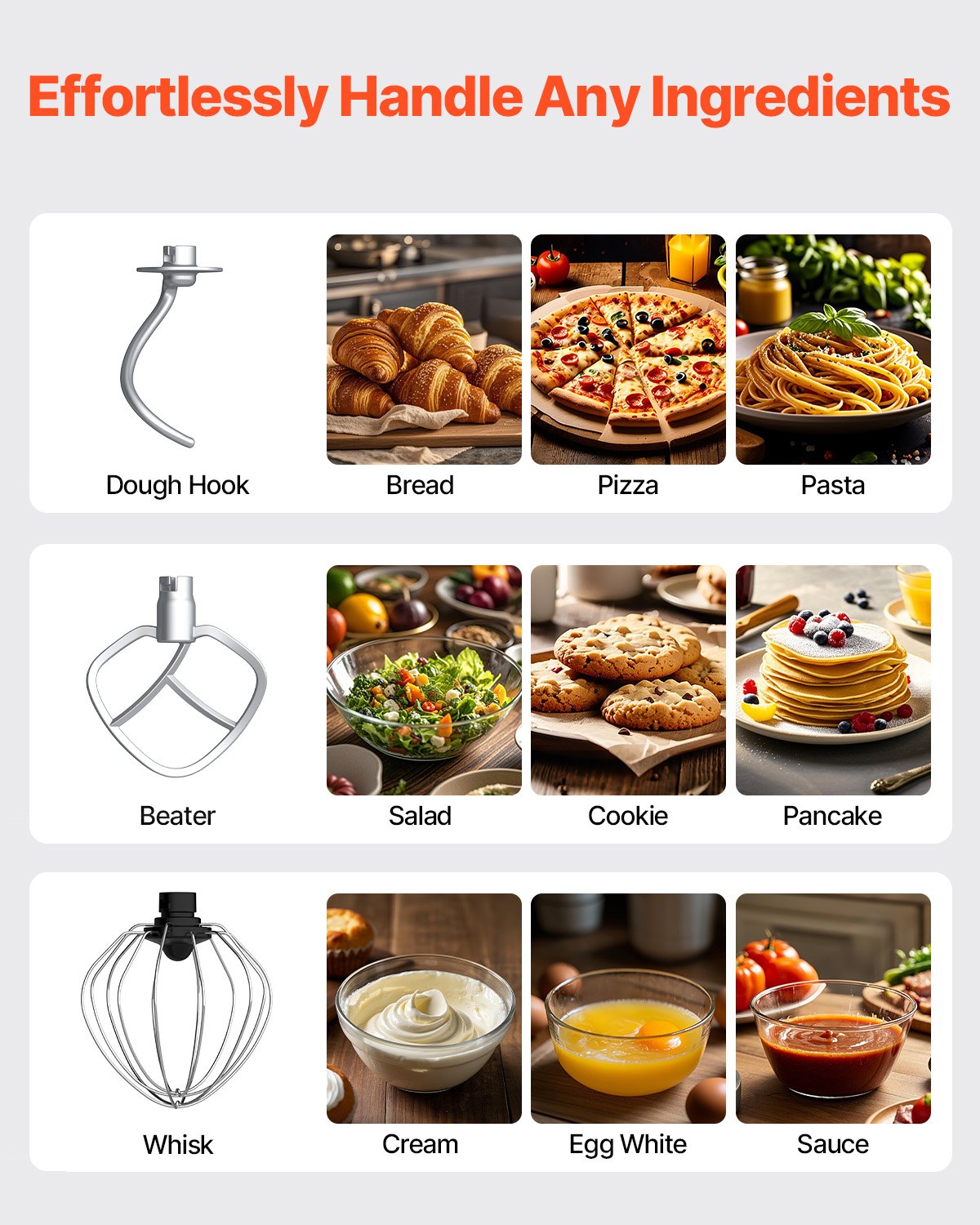 VEVOR Stand Mixer 5.68 L Electric Dough Mixer 1100W 6 + P Speeds Food Beater