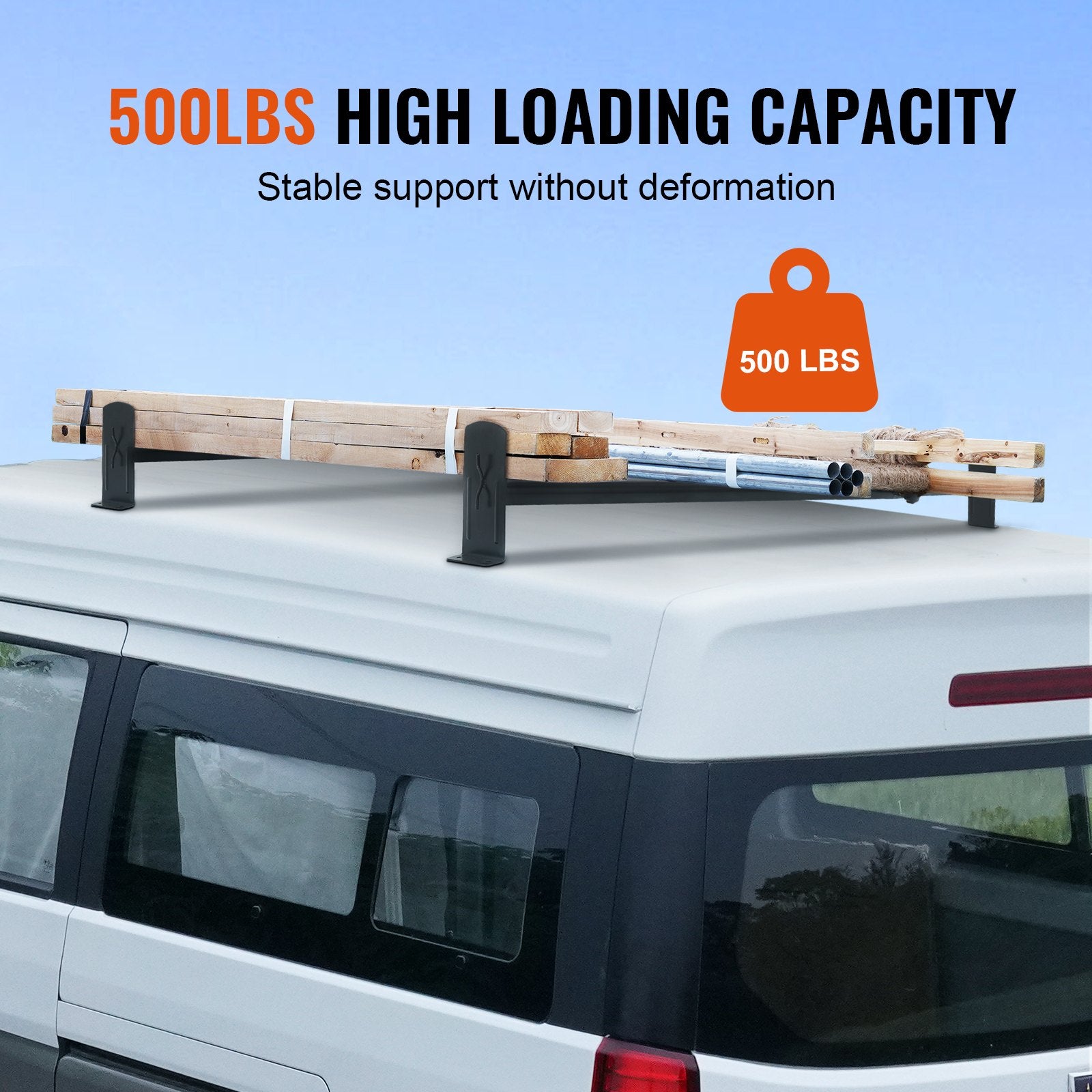VEVOR 2 Bars Van Roof Ladder Rack 500 LBS Adjustable 35.8" to 57.5" Alloy Steel