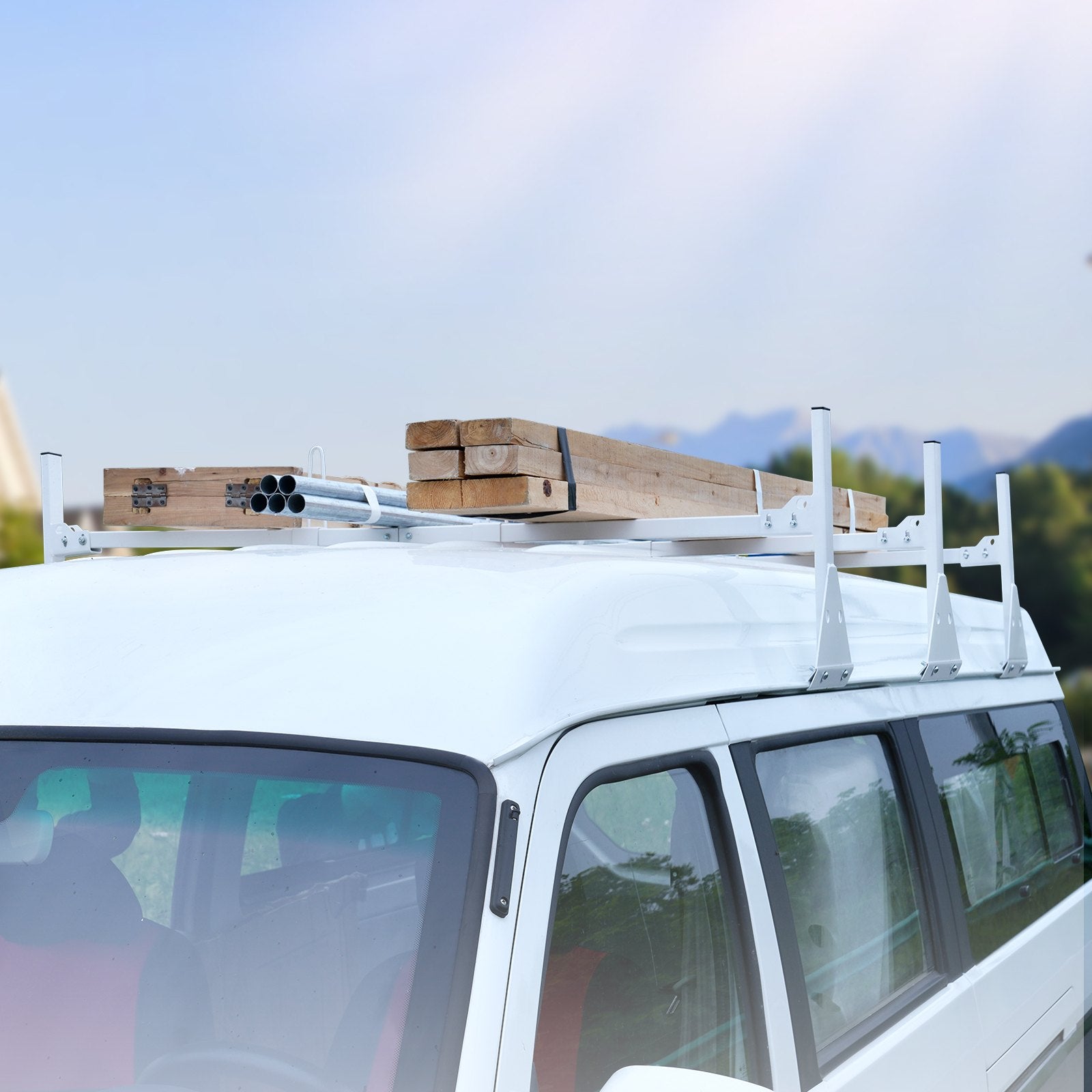 VEVOR 3-Bar Van Roof Ladder Rack Adjustable 56.3"-61.4" for Full-Size Vans