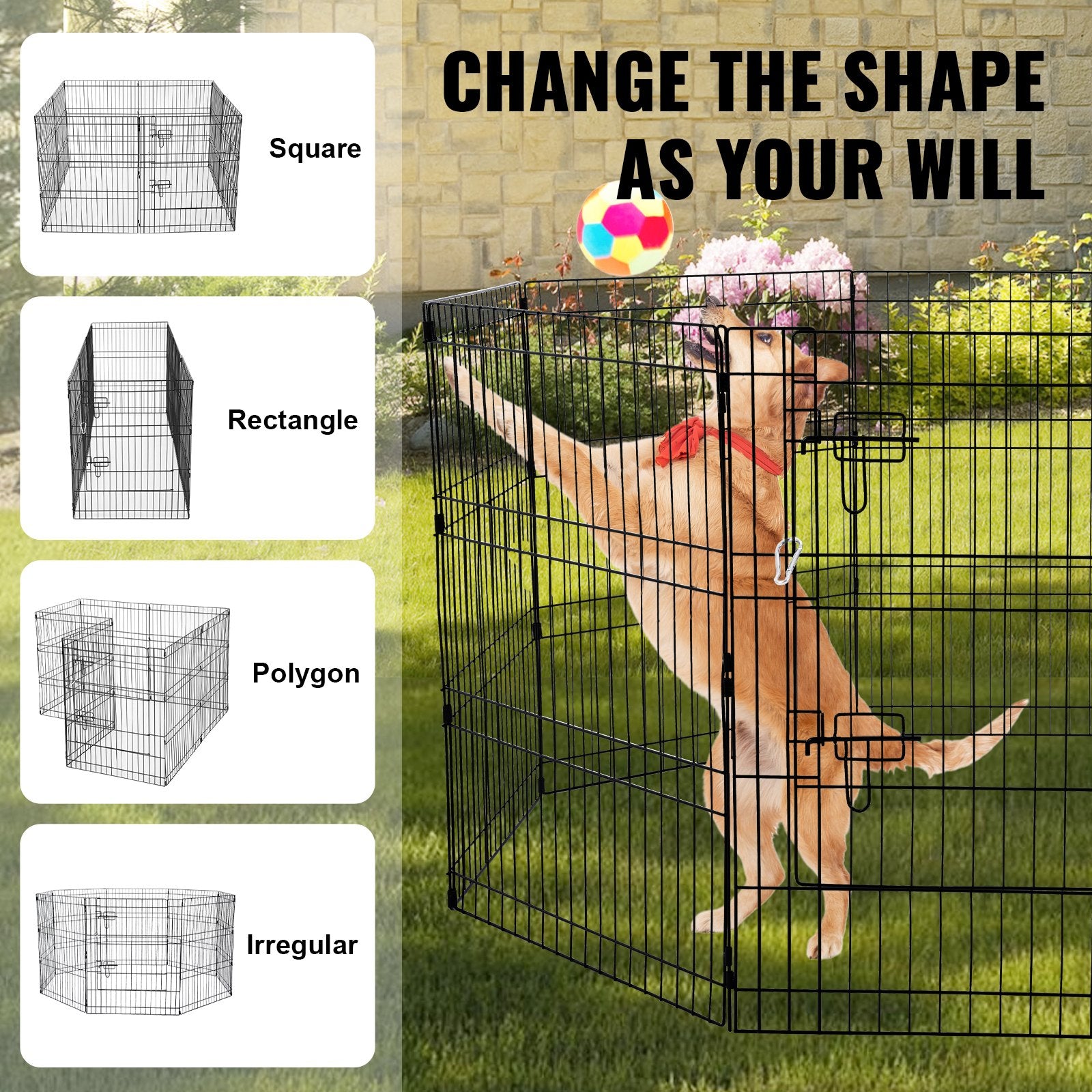 VEVOR Dog Playpen, 8 Pcs 30"H x 24"W Panels Foldable Metal Pet Exercise Pen, Dog Fence Indoor and Outdoor Pen with Door, 600D Oxford Fabric Bottom Pad, Pet Playpen for Dogs, Cats, Other Small Animals