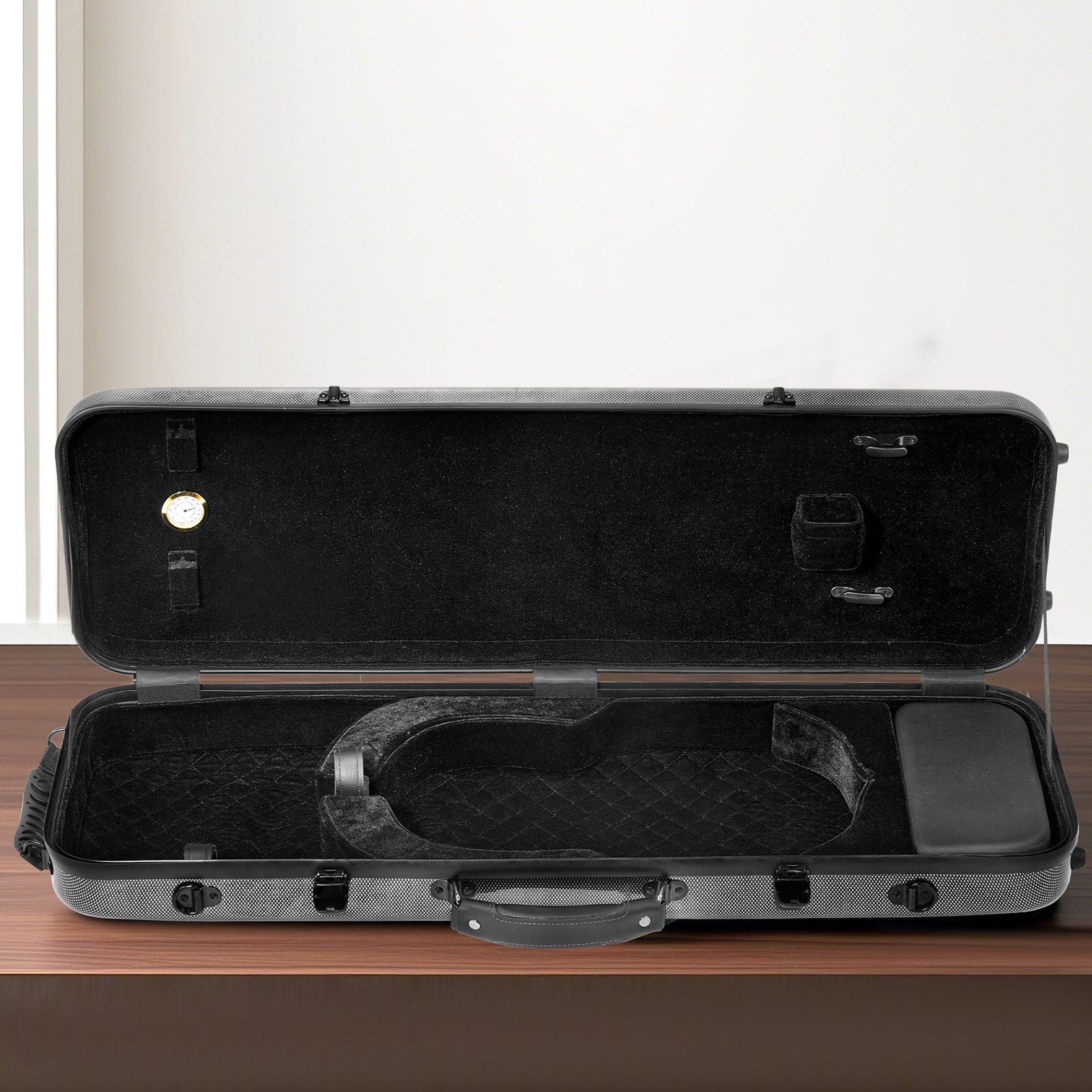 4/4 Full Size Violin Case, Built-in Hygrometer, Lightweight Portable Travel Carrying Bag, with Plush Lining, Shoulder Straps, Anti-Scratch, Professional Oblong Shape, for Violin, Black