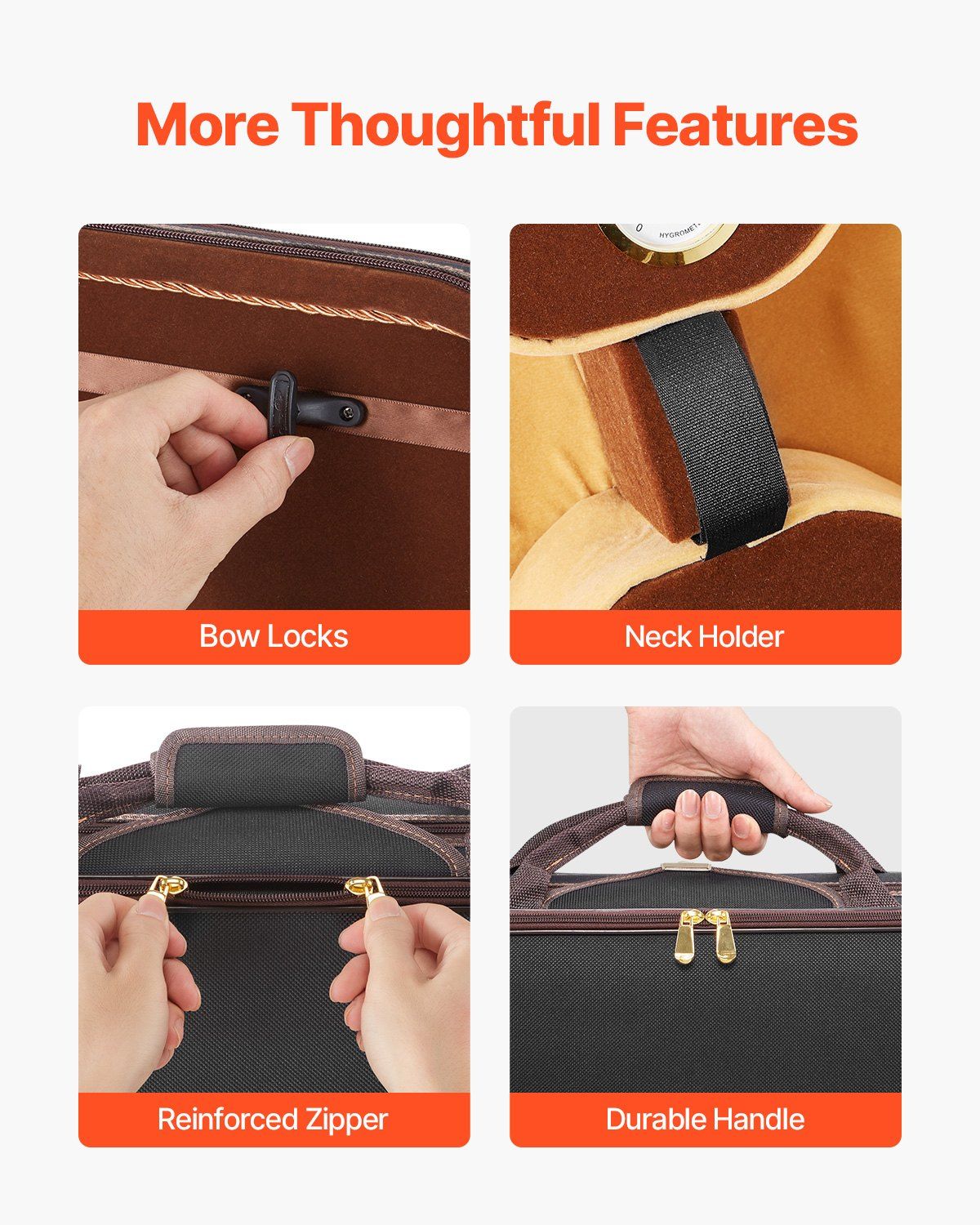 4/4 Full Size Violin Case, Built-in Hygrometer, Lightweight Portable Travel Carrying Bag, with Plush Lining, Shoulder Straps, Anti-Scratch, Professional Oblong Shape, for Violin, Black