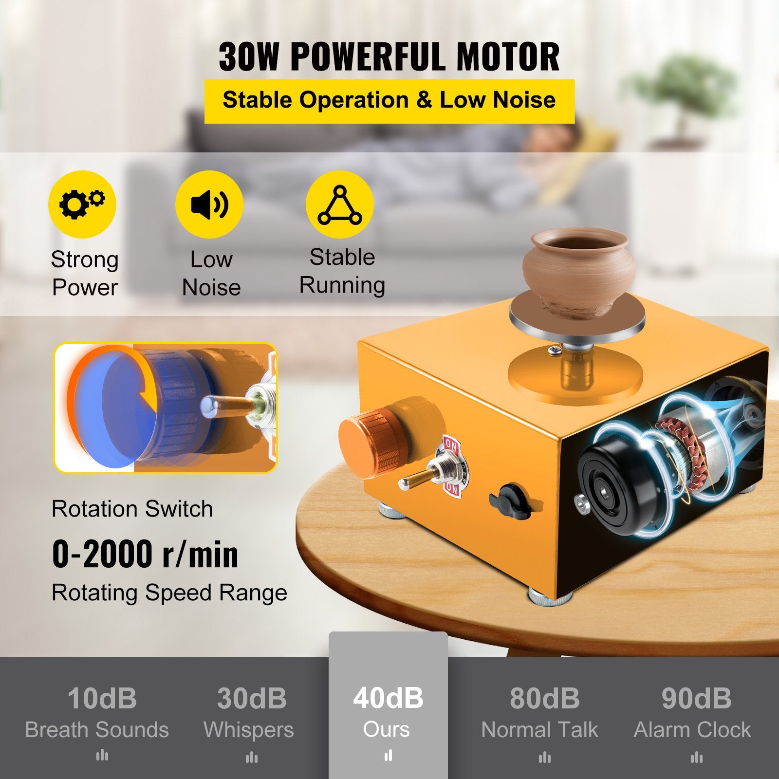VEVOR Mini Pottery Wheel, 30W 0-2000 RPM Ceramic Wheel, Adjustable Speed DIY Clay Machines, Electric Sculpting Kits with 3 Turntables Trays and 16pcs Tools for Art Craft Work Molding Gift and Home DIY
