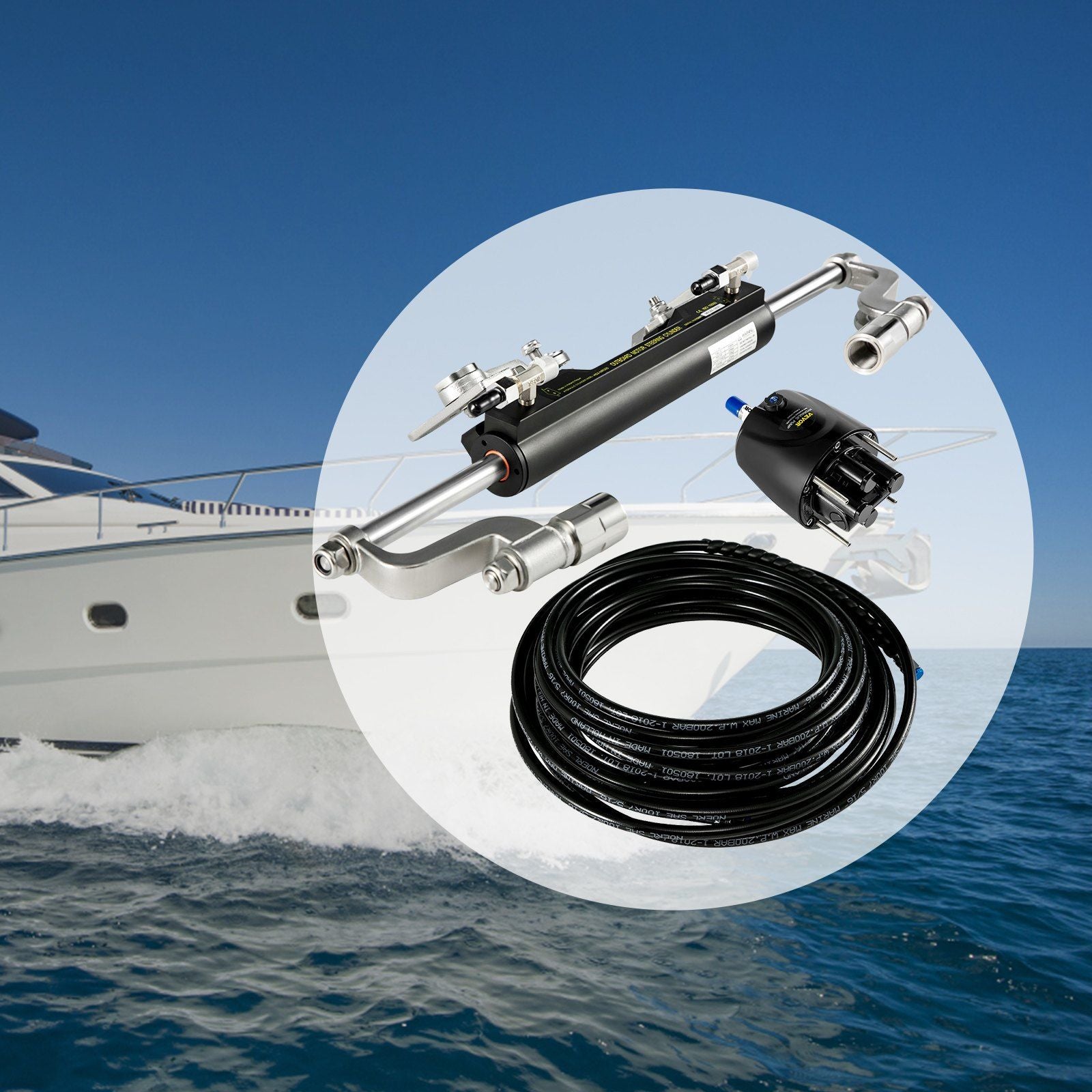 Hydraulic Steering Kit 300HP Hydraulic Steering Compact Cylinder Hydraulic Outboard Steering Kit with Helm Pump for Boat Marine Steering System