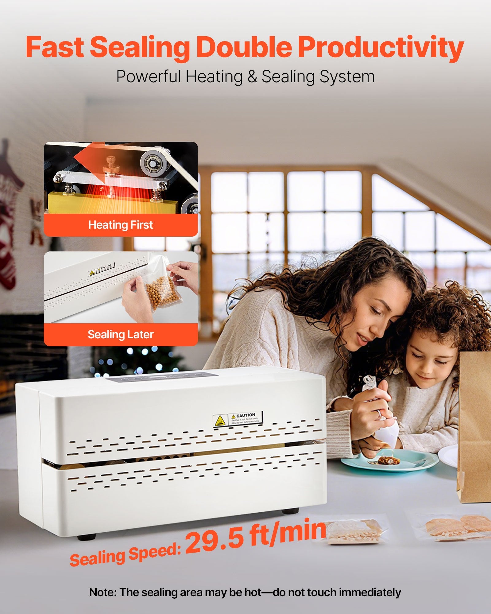 VEVOR Continuous Sealing Machine, 8-12 mm Seal Width, Automatic Continuous Band Sealer with Digital Temperature Control, Automatic Shutdown, Portable Heat Sealing Machine for 0.06-0.2 mm Plastic Bags