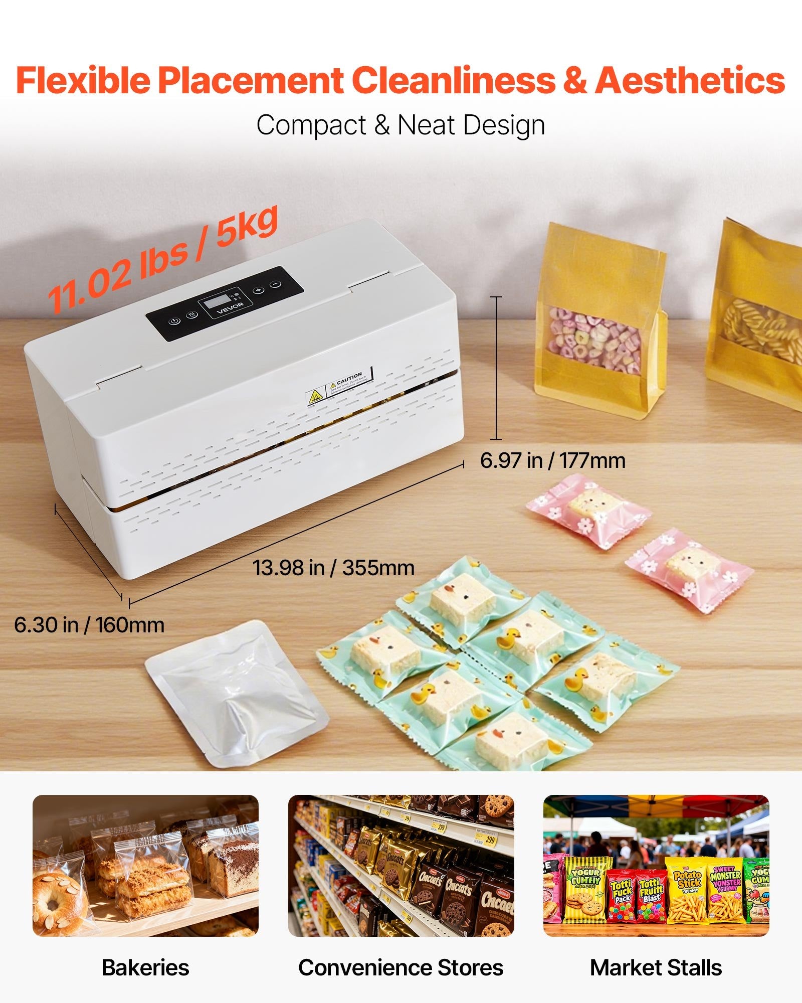 VEVOR Continuous Sealing Machine, 8-12 mm Seal Width, Automatic Continuous Band Sealer with Digital Temperature Control, Automatic Shutdown, Portable Heat Sealing Machine for 0.06-0.2 mm Plastic Bags