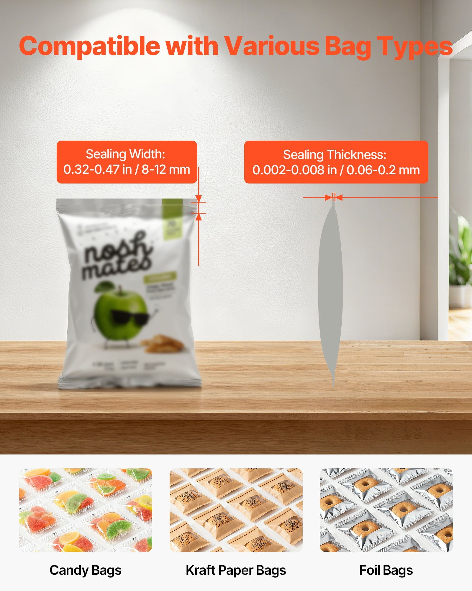 VEVOR Continuous Sealing Machine, 8-12 mm Seal Width, Automatic Continuous Band Sealer with Digital Temperature Control, Automatic Shutdown, Portable Heat Sealing Machine for 0.06-0.2 mm Plastic Bags