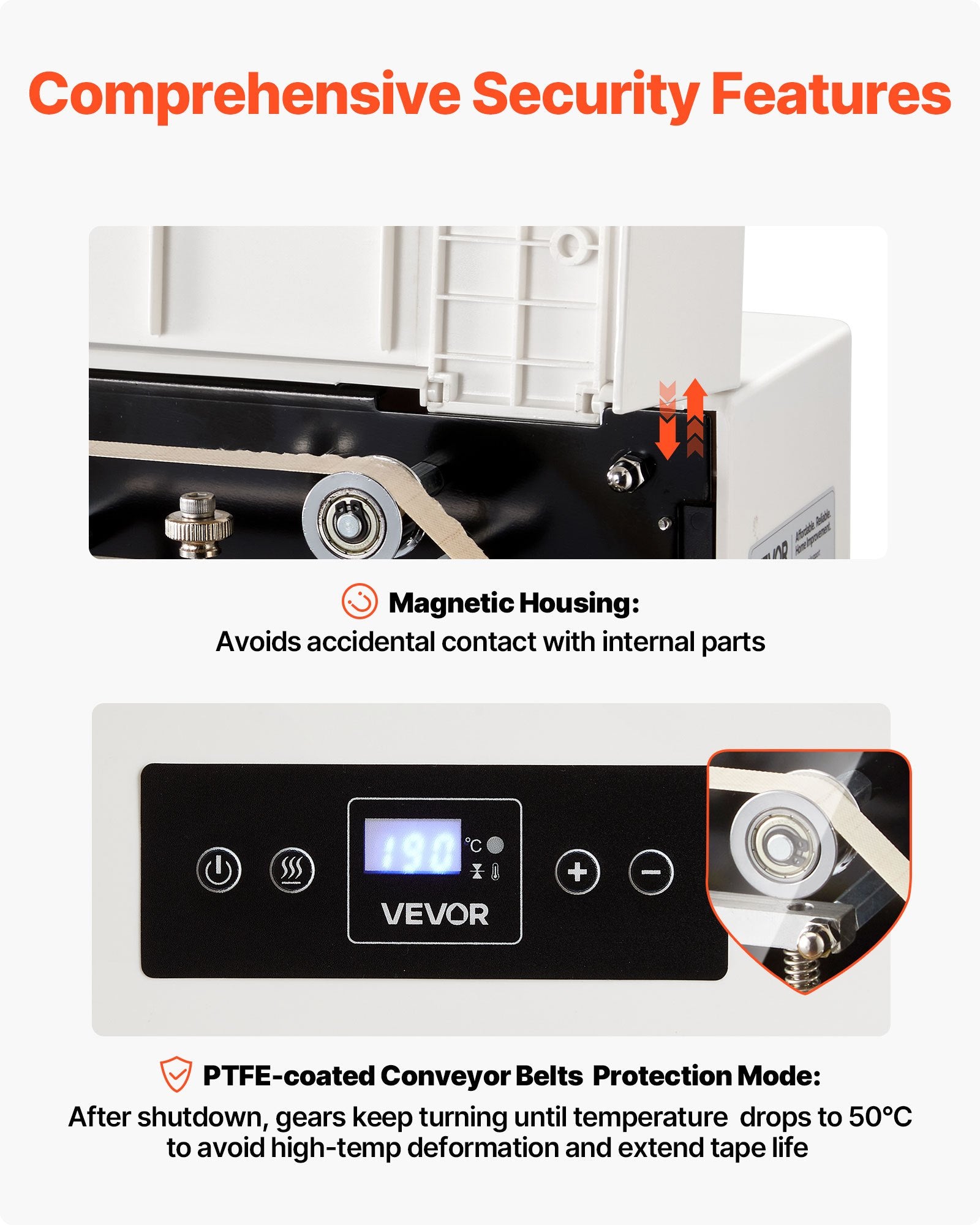VEVOR Continuous Sealing Machine, 8-12 mm Seal Width, Automatic Continuous Band Sealer with Digital Temperature Control, Automatic Shutdown, Portable Heat Sealing Machine for 0.06-0.2 mm Plastic Bags