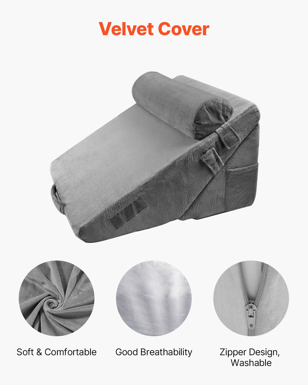 VEVOR Bed Wedge Pillow for Sleeping, 3 Pcs Adjustable Orthopedic Bed Wedge Set, with Washable Cover & Foam Support, Post Surgery Pillow for Acid Reflux, Back Pain, Snoring Relief & GERD, Dark Grey