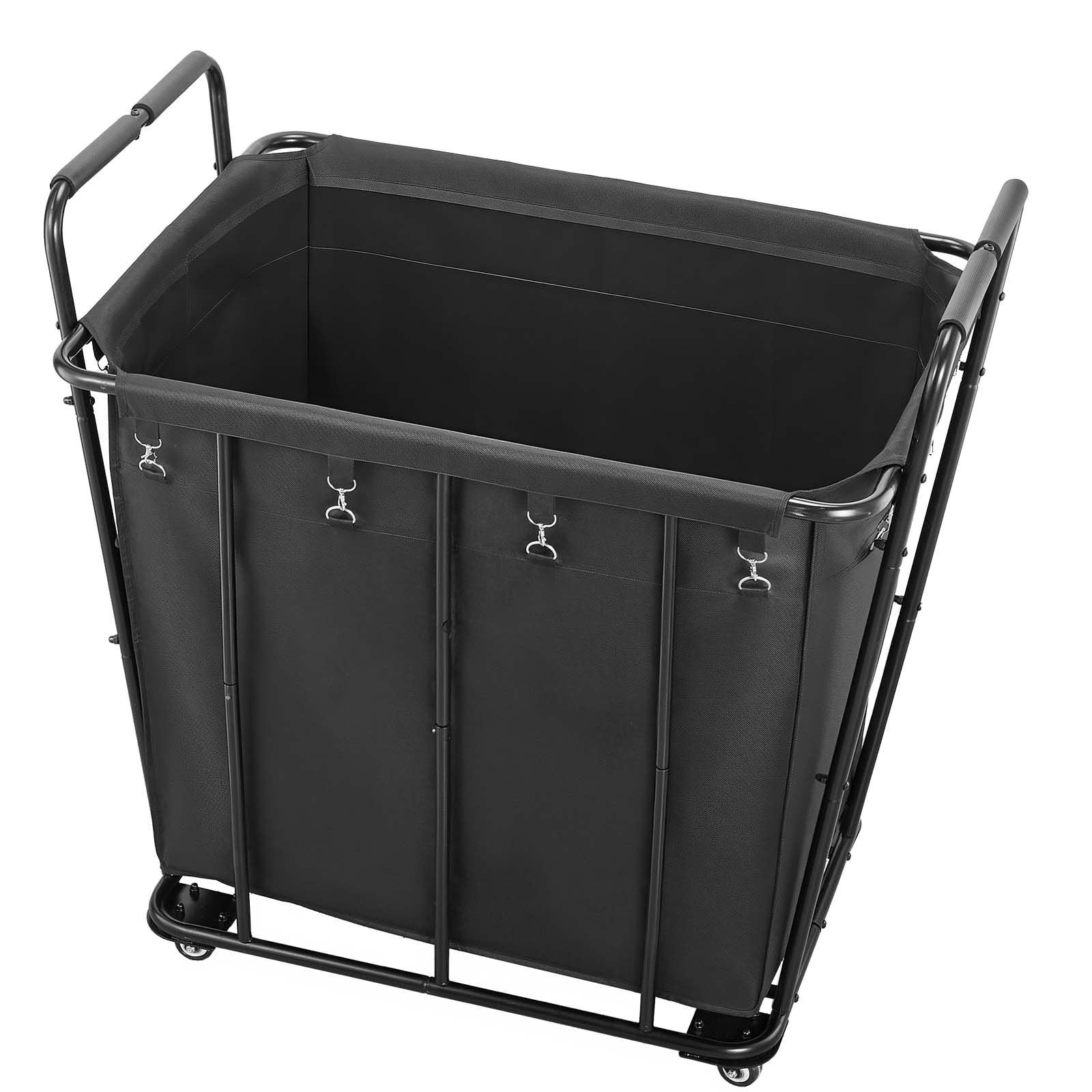 Laundry Cart, Rolling Grocery Utility Cart with Waterproof Liner & Swivel Wheels, 118 KG Large Load Capacity, Heavy Duty Shopping Basket for Laundry, Shopping, Camping, Grocery, Luggage, Black