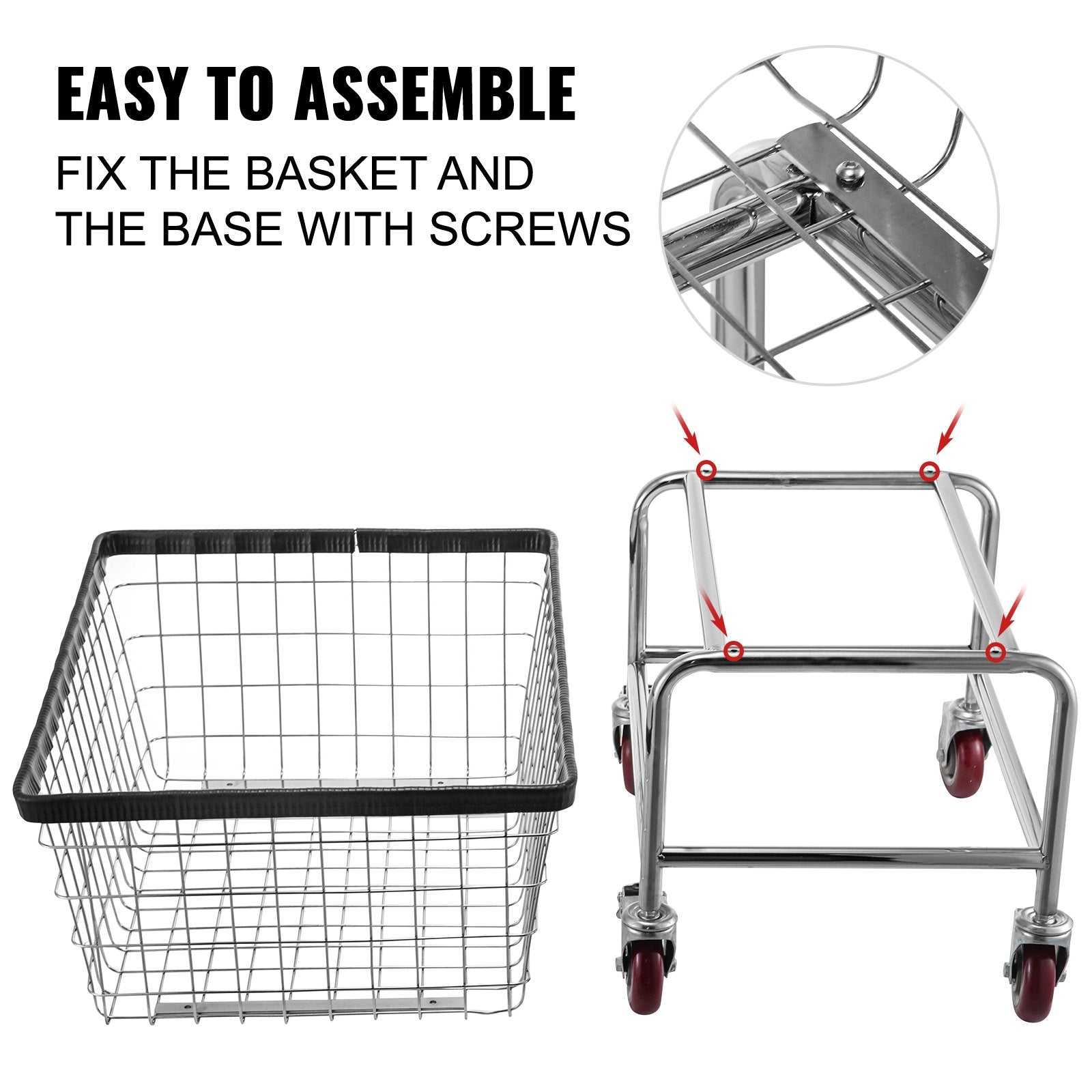 VEVOR Wire Laundry Cart Wire Laundry Basket 2.8 Bushel Heavy Duty w/ 4'' Wheels