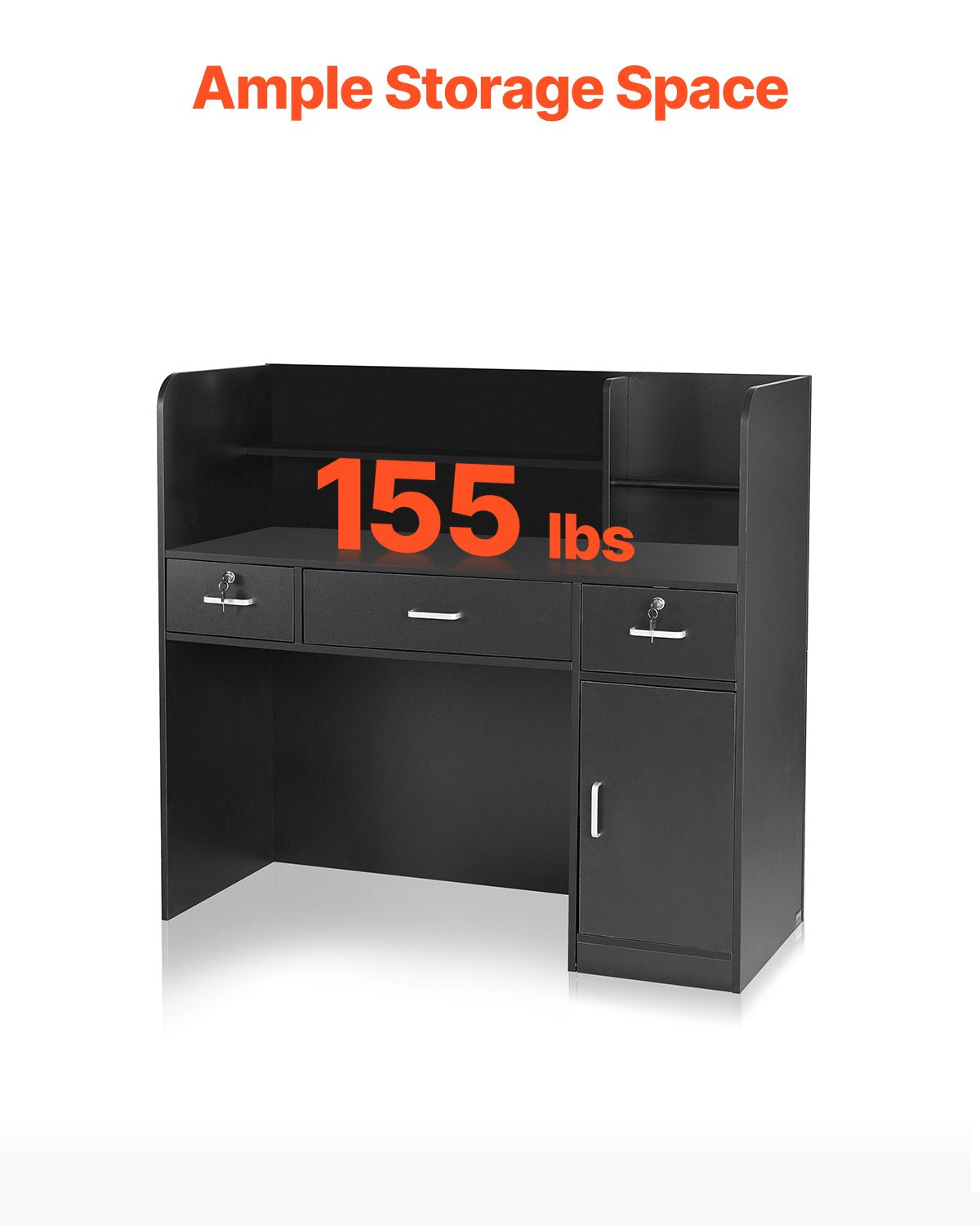 VEVOR Reception Desk, 1200 x 480 x 1100 mm Rectangular Front Counter Table, Office Reception Counter with Lockable Drawer and Storage Cabinet, for Checkout, Lobby, Beauty Salon and Office, Black