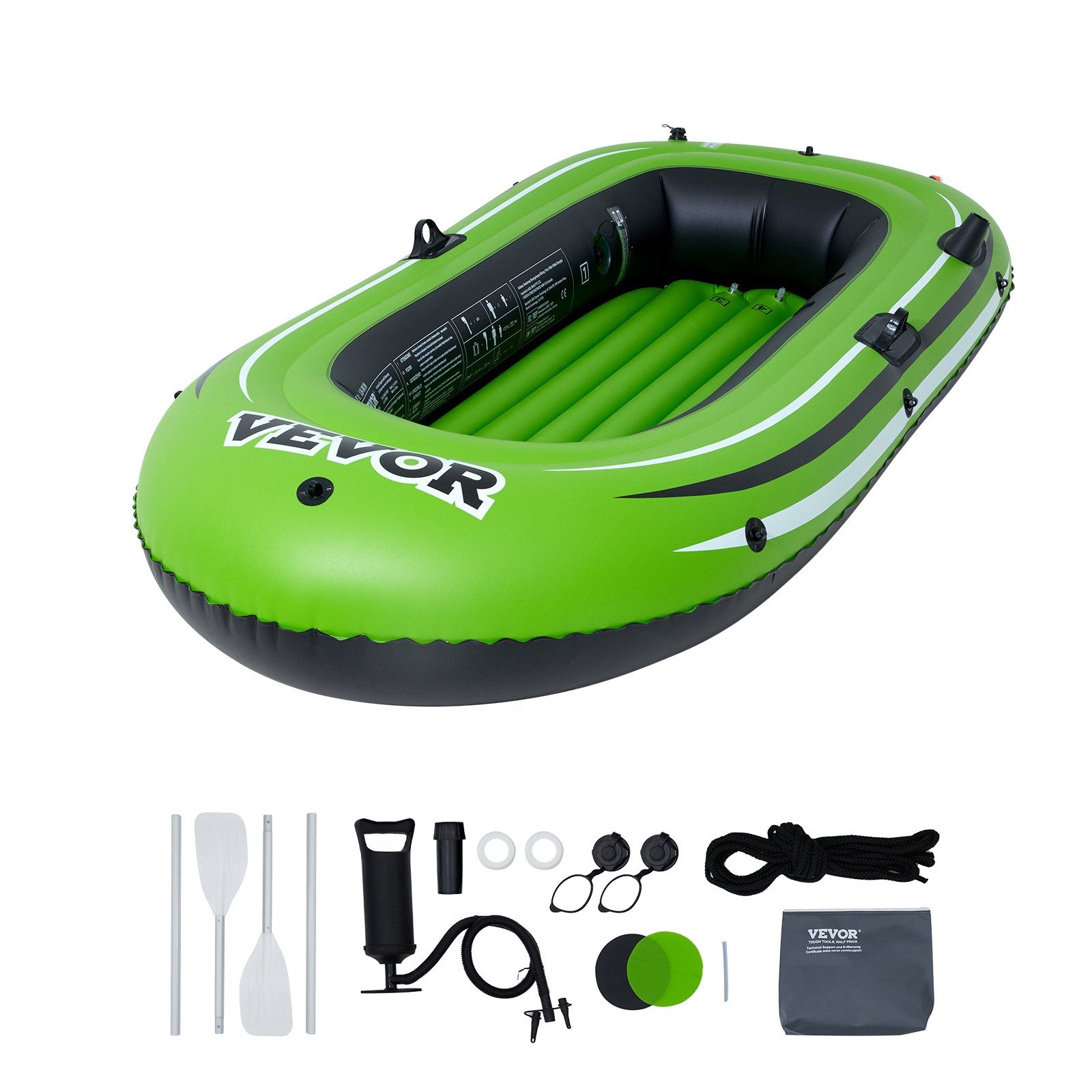 VEVOR Inflatable Boat, 2-Person Inflatable Fishing Boat, Strong PVC Portable Boat Raft Kayak, Includes 1158 mm Aluminum Oars, High-Output Pump and Fishing Rod Holders, 227 kg Capacity for Adults, Kids