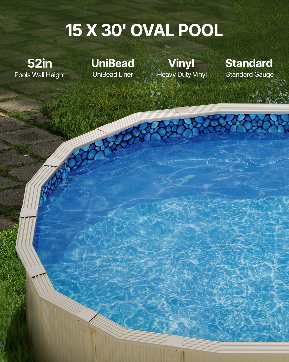 VEVOR Oval Pool Liner 15x30ft Unibead Style Pool Liner 52in Wall Height