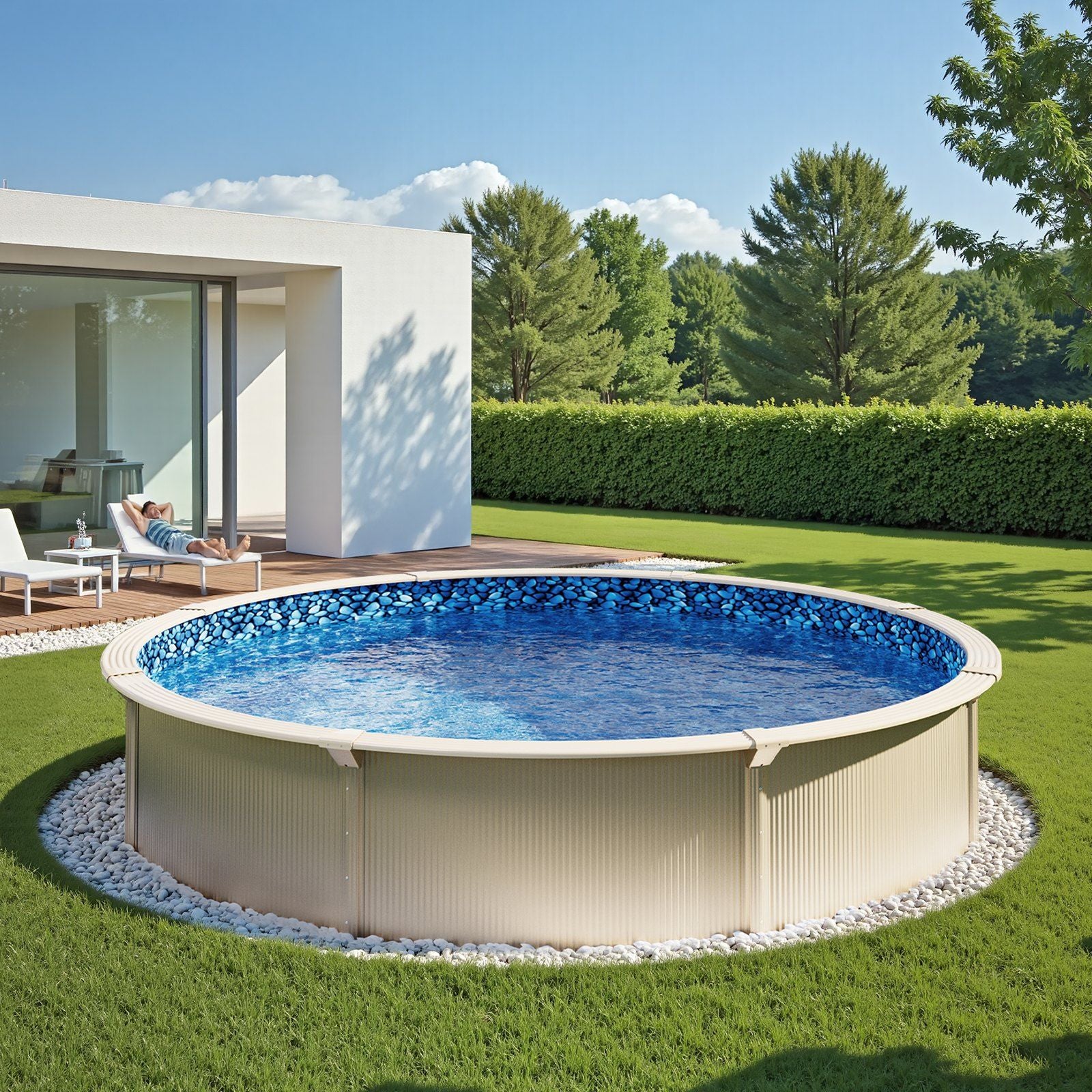 Pool Liner, 33ft Round Pool Liner, Uinbead Style, Durable Vinyl Pool Liner, Standard Gauge, 52in Wall Height, Pool Liner Replacement for Steel Sided Above-Ground Swimming Pools