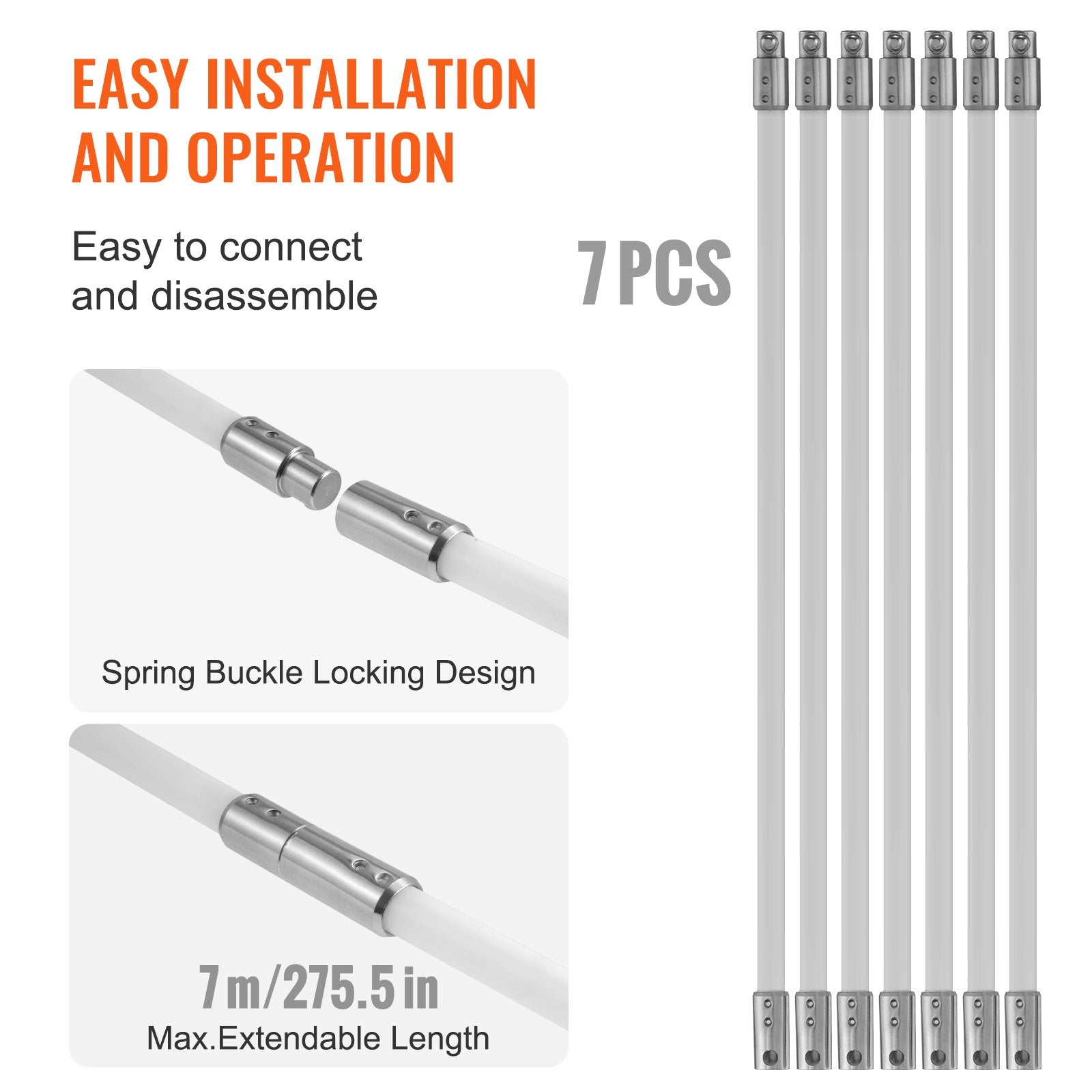 VEVOR 7 m Chimney Sweep Kit, w/ 7 Reinforced Nylon Flexible Rods, Ergonomic Chimney Cleaning Brush, 360-Degree Brush Chimney Cleaner, Rich Accessories for Fireplace Flue Home Use Fits most Pipes