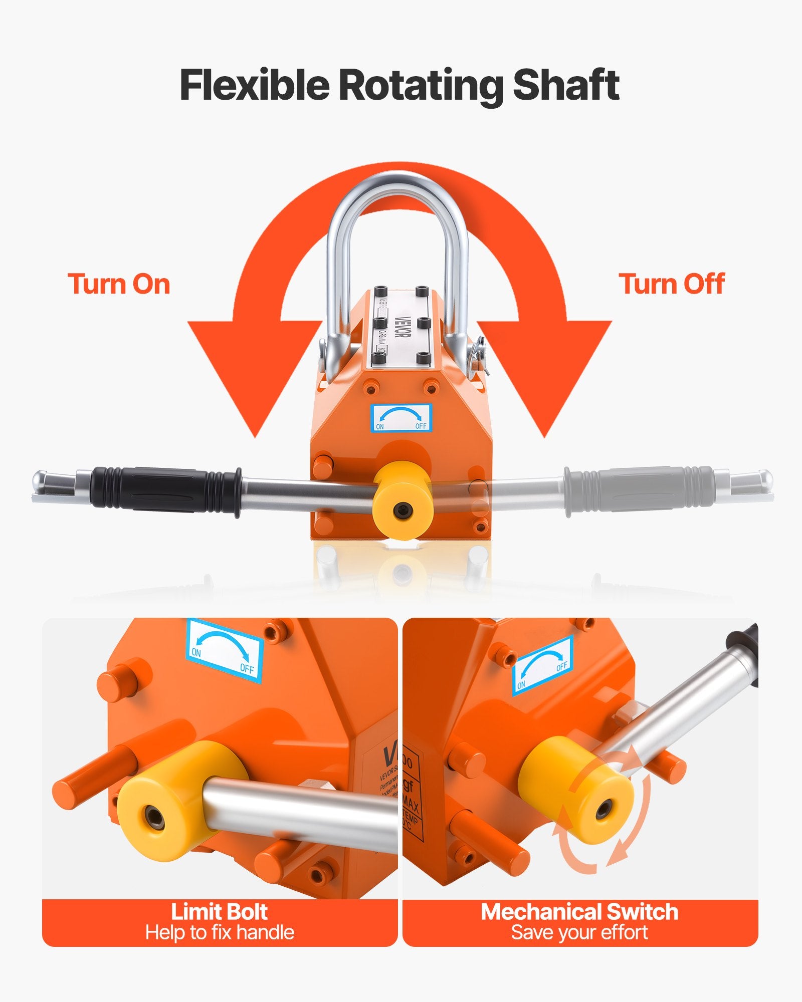 VEVOR Magnetic Lid Lifter Dolly, 600 kg Pulling Capacity, Steel Dolly with Heavy Duty Magnet Lift and 2 Wheels, Adjustable Handle, N42 Neodymium, Foldable and Portable, for Lifting Manhole Covers