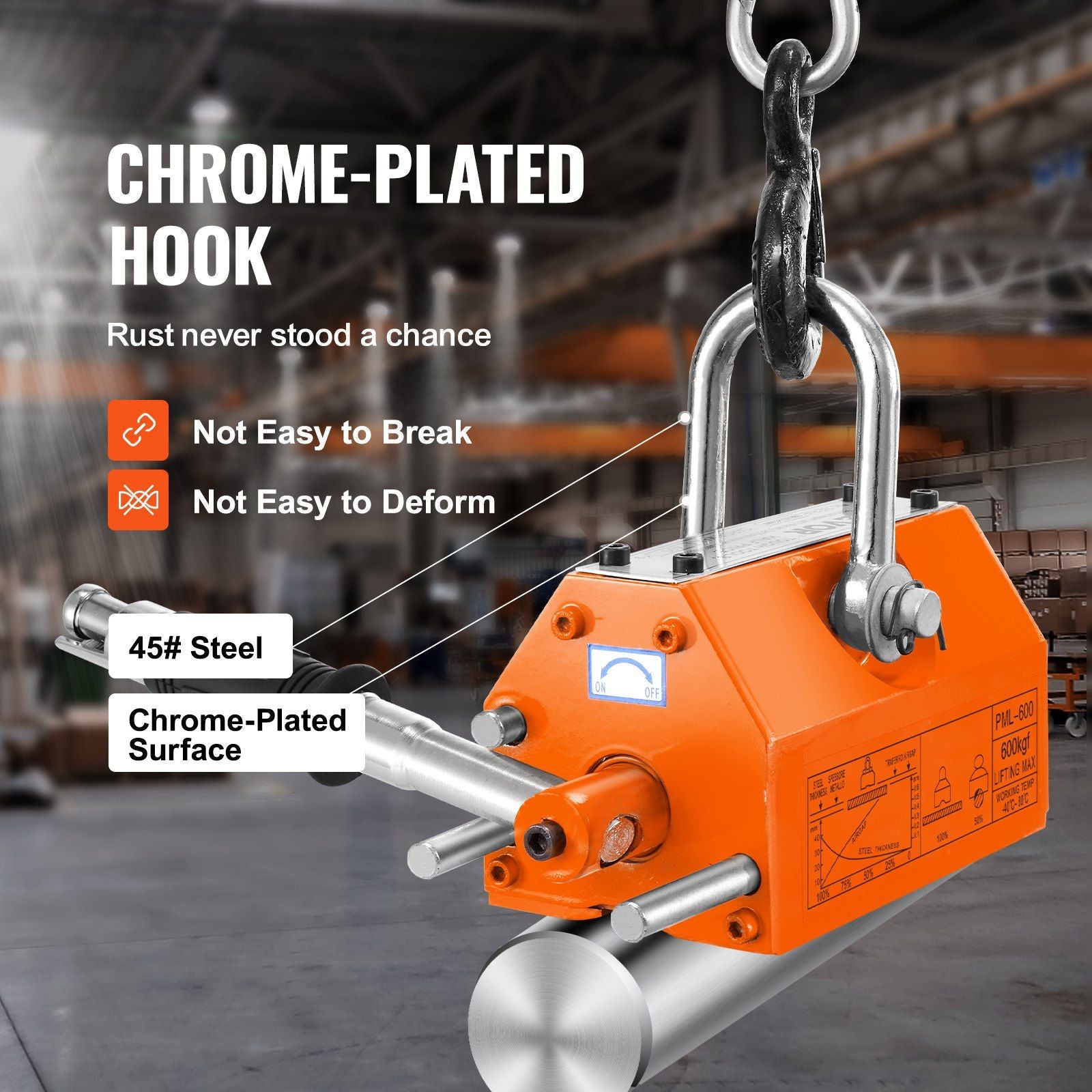 Magnetic Lifter, 600 kg Pulling Capacity, 2.5 Safety Factor, Neodymium & Steel, Lifting Magnet with Release, Permanent Lift Magnets, Heavy Duty Magnet for Hoist, Shop Crane, Block, Board