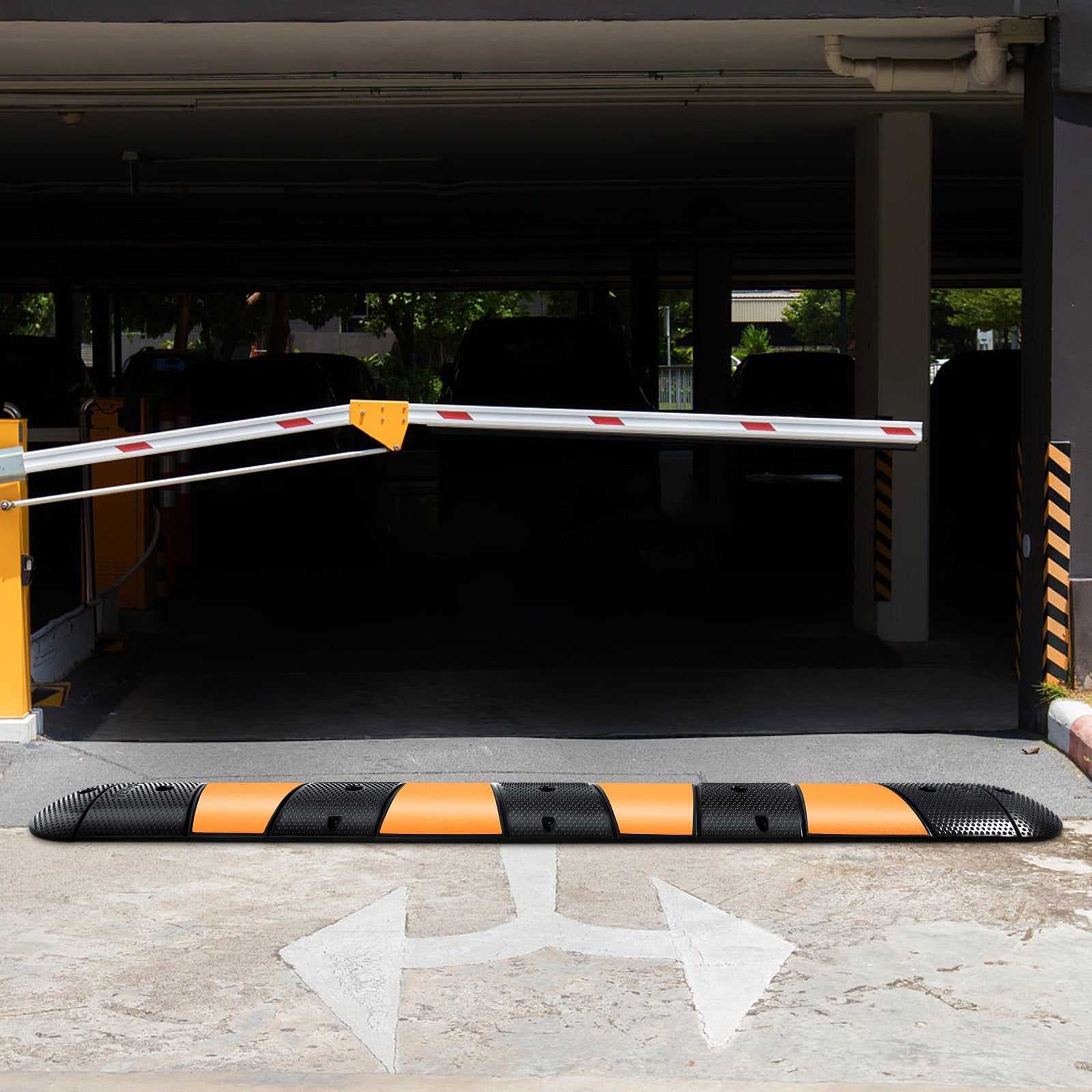 VEVOR Rubber Speed Bump, 1 Pack 2 Channel Speed Bump Hump, 72\" Long Modular Speed Bump Rated 22000 LBS Loading, 72.8 x 12.2 x 2.2 Garage Speed Bump for Asphalt Concrete Gravel Driveway with 2 End Cap
