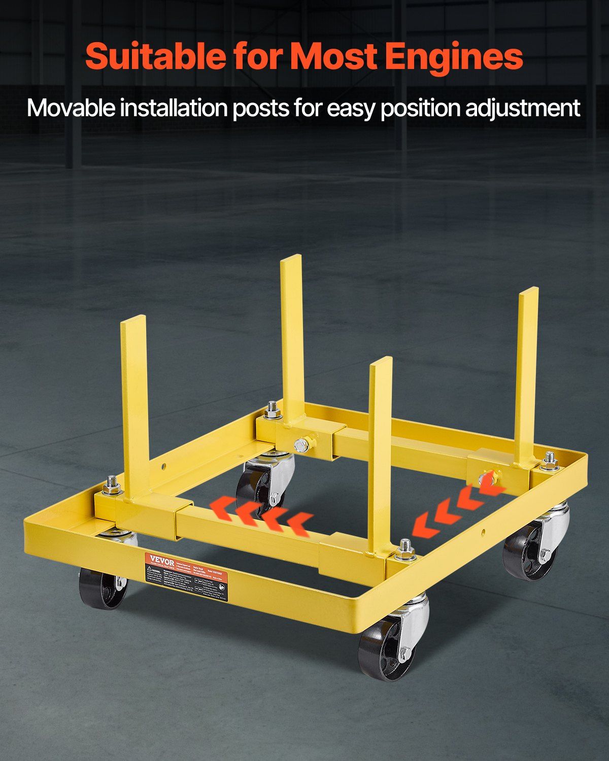 Engine Stand, 340 KG Load Capacity Engine Motor Stand with Adjustable Width & Length, Heavy-Duty Steel Motor Holder with 4 Swivel Casters and 2 Ratchet Straps, Suitable for Most Engines
