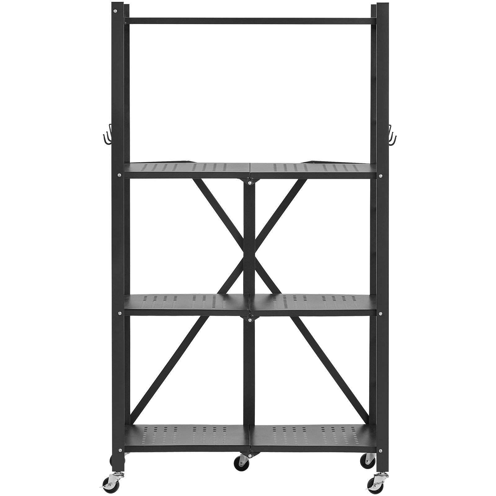 VEVOR 4-Tier Foldable Storage Shelf with Wheels, 66 cm W x 33 cm D x 117 cm H Folding Metal Rack Shelving Unit, No Assembly Organizer Shelf for Garage, Kitchen, Basement, Black