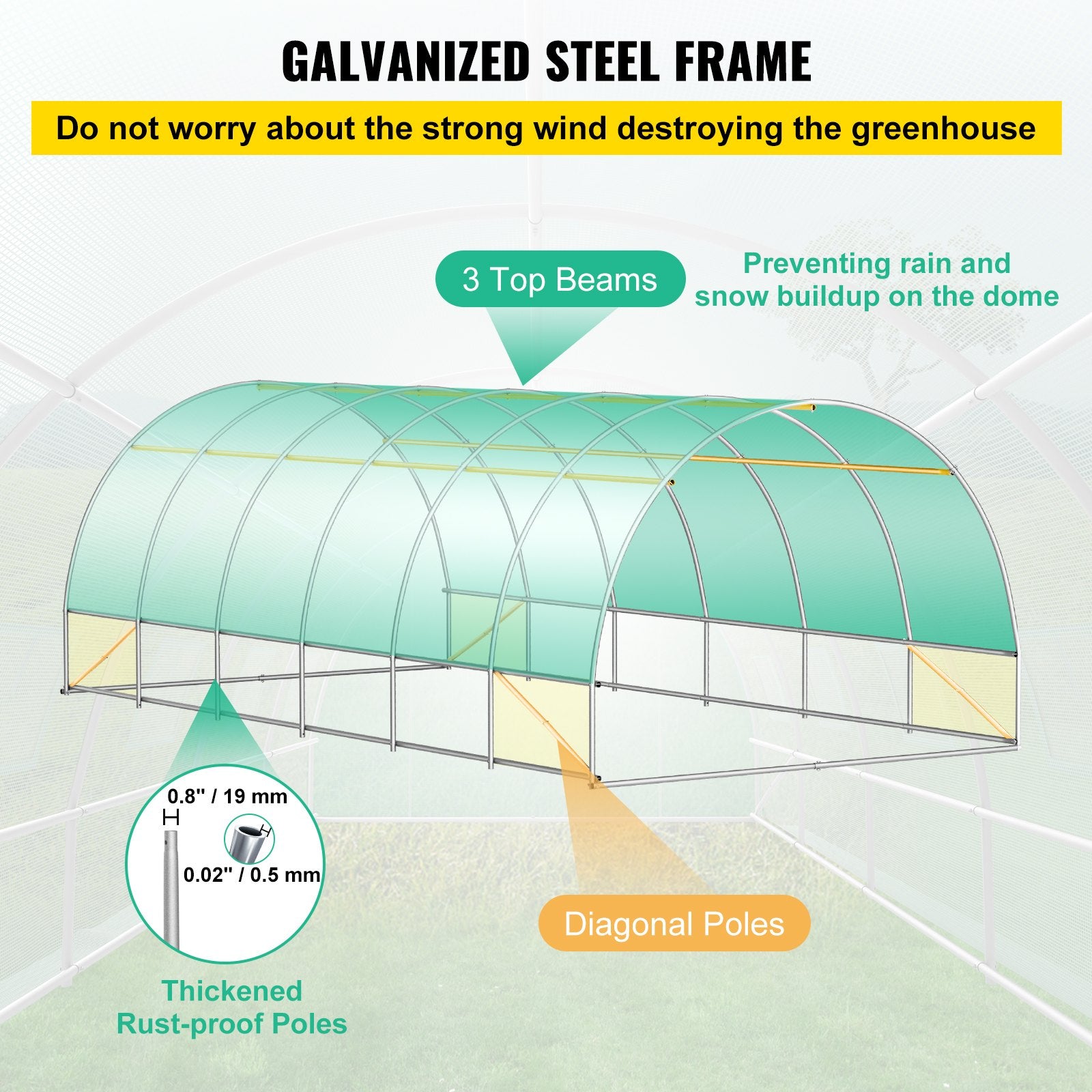 VEVOR Walk-in Tunnel Greenhouse Galvanized Frame Waterproof Cover 20x10x7 ft