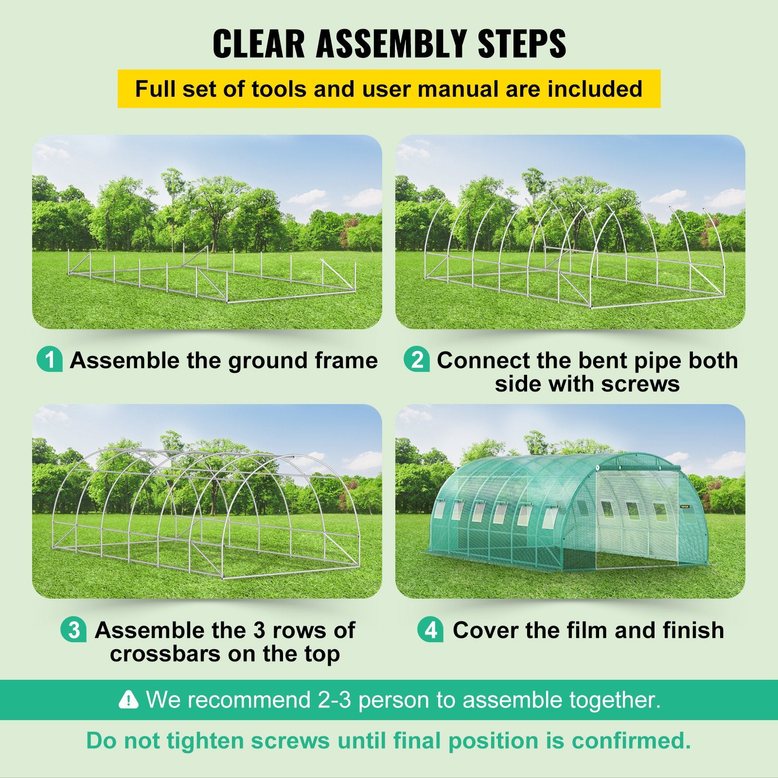 VEVOR Walk-in Tunnel Greenhouse Galvanized Frame Waterproof Cover 20x10x7 ft