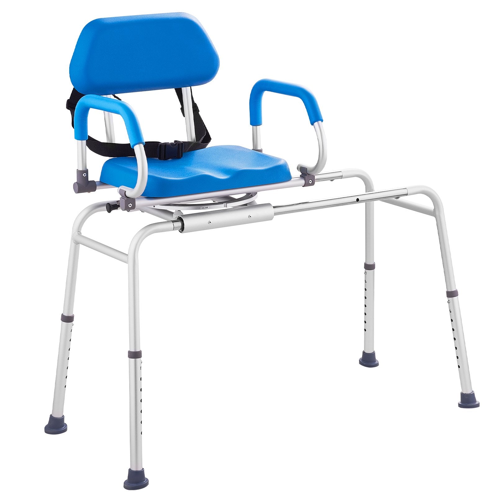 VEVOR Sliding Tub Transfer Bench with 360 Degree Swivel Seat, Sliding Shower Chair with Pivoting Armrest & Padded Seat and Safety Belt, Height Adjustable Bath Chair for Elderly Disabled 330LBS