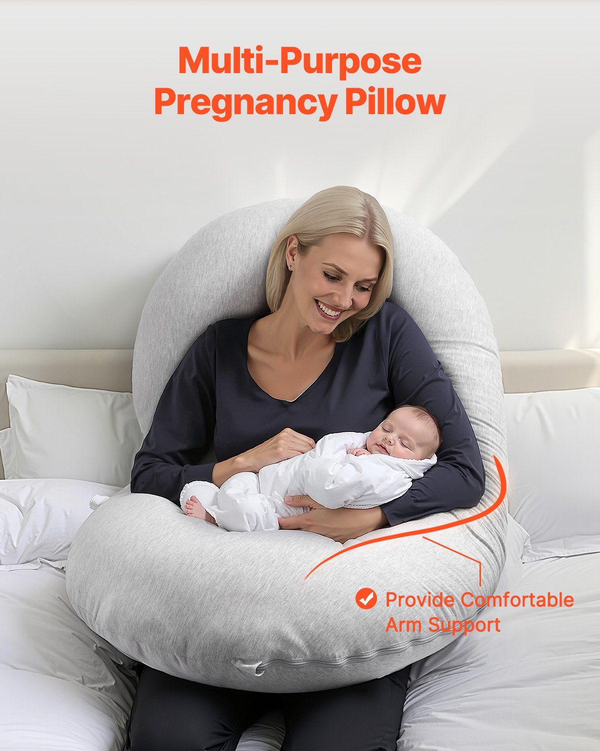 Pregnancy Pillow, C-Shaped Full Body Maternity Pillow, Ultra-Soft and Breathable Pregnant Support Pillows with Removable & Washable Cover, Perfect for Back, Belly, Hip, Legs Relief
