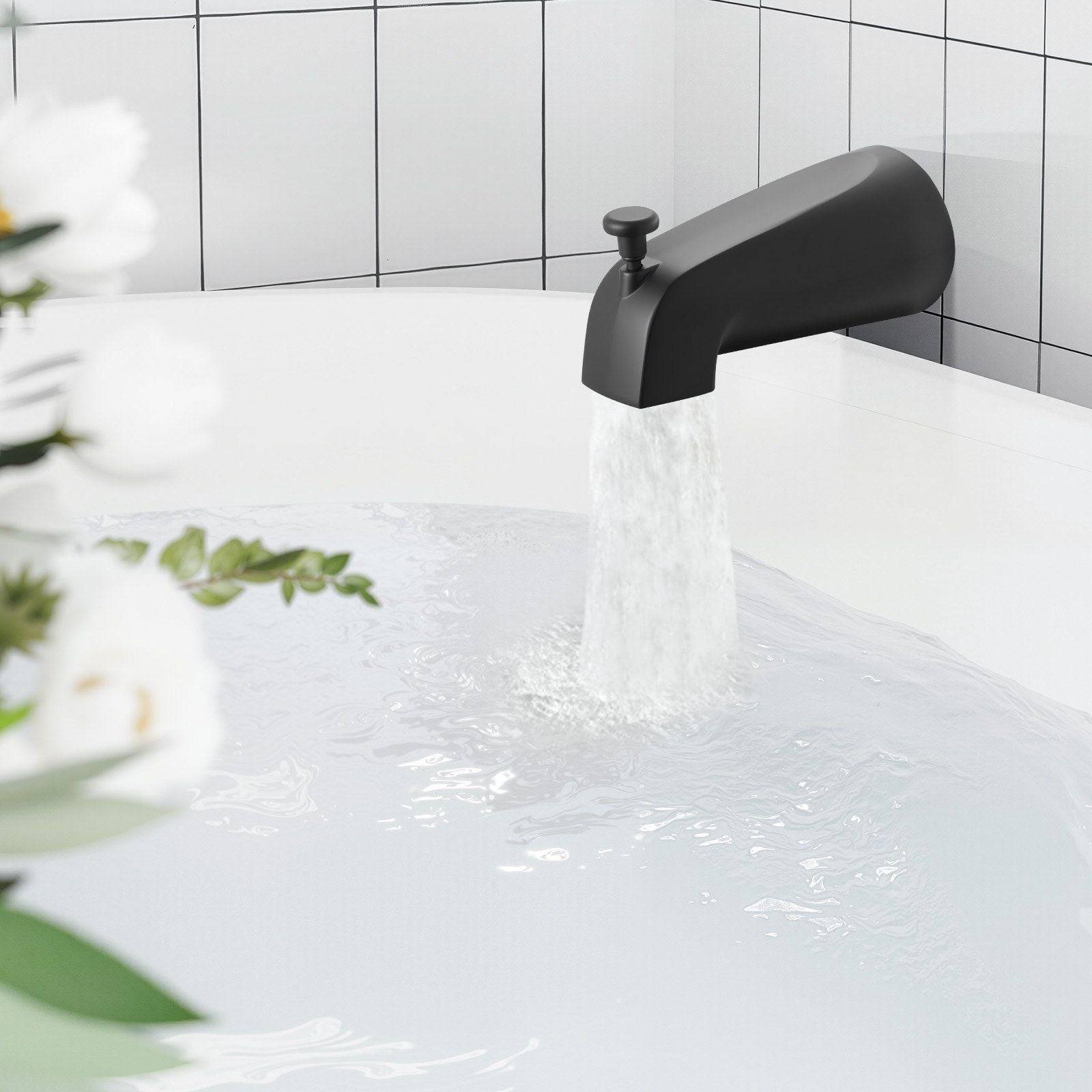 Tub and Shower Faucet Set, Complete with 127 mm Rainfall Shower Head and Bathtub Spout, 8-Setting Adjustable Spray, Single-Handle Tub Trim Kit with Brass Pressure Balancing Valve, Matte Black