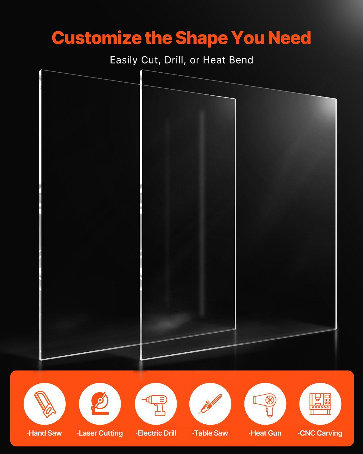 Plexiglass Acrylic Sheet, 2-Pack Plastic Sheets, 610 x 914 mm 6 mm Thick Clear Plastic Cast Transparent Glass for Crafting Projects, Replacement Picture Frame Glass, DIY Display, Easy to Cut