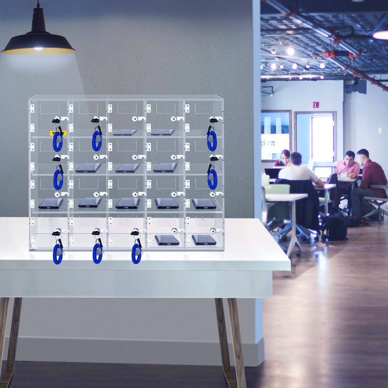 VEVOR Acrylic Cell Phone Locker Box Storage Cabinet Pocket w/Keys 20 Slots Clear