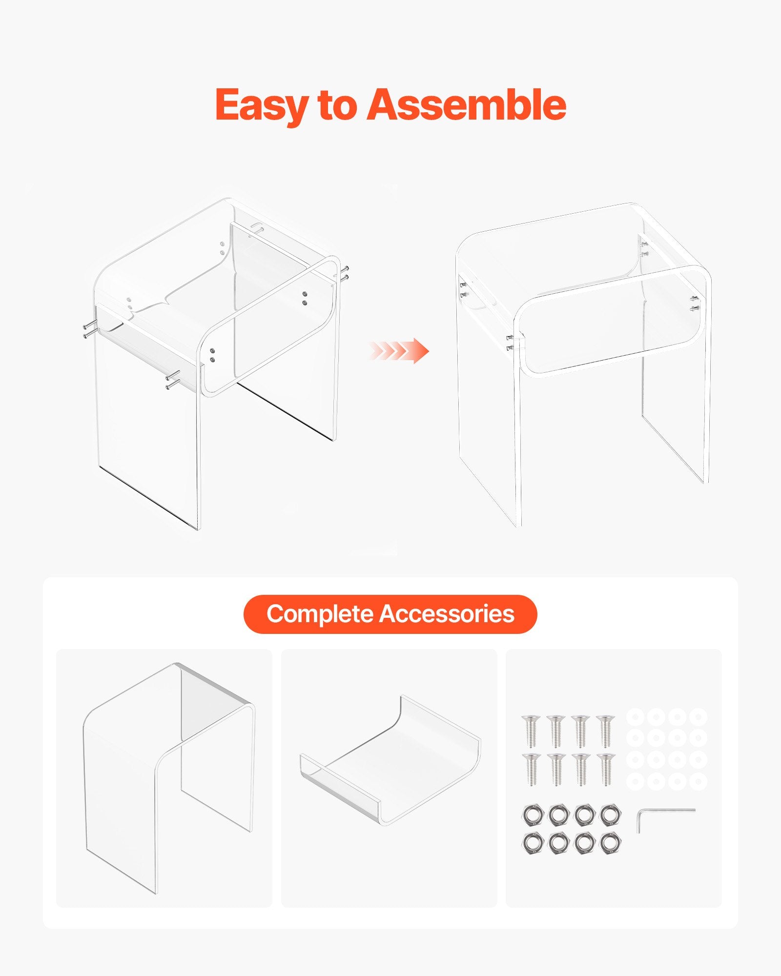 VEVOR Acrylic Side Table, 2 Tiers Clear Bedside Table with Storage Shelf, Modern Rectangle Acrylic End Desk, Transparent Thick Nightstand for Bedroom, Living Room, Study, 30 x 40 x 50 cm (Clear)