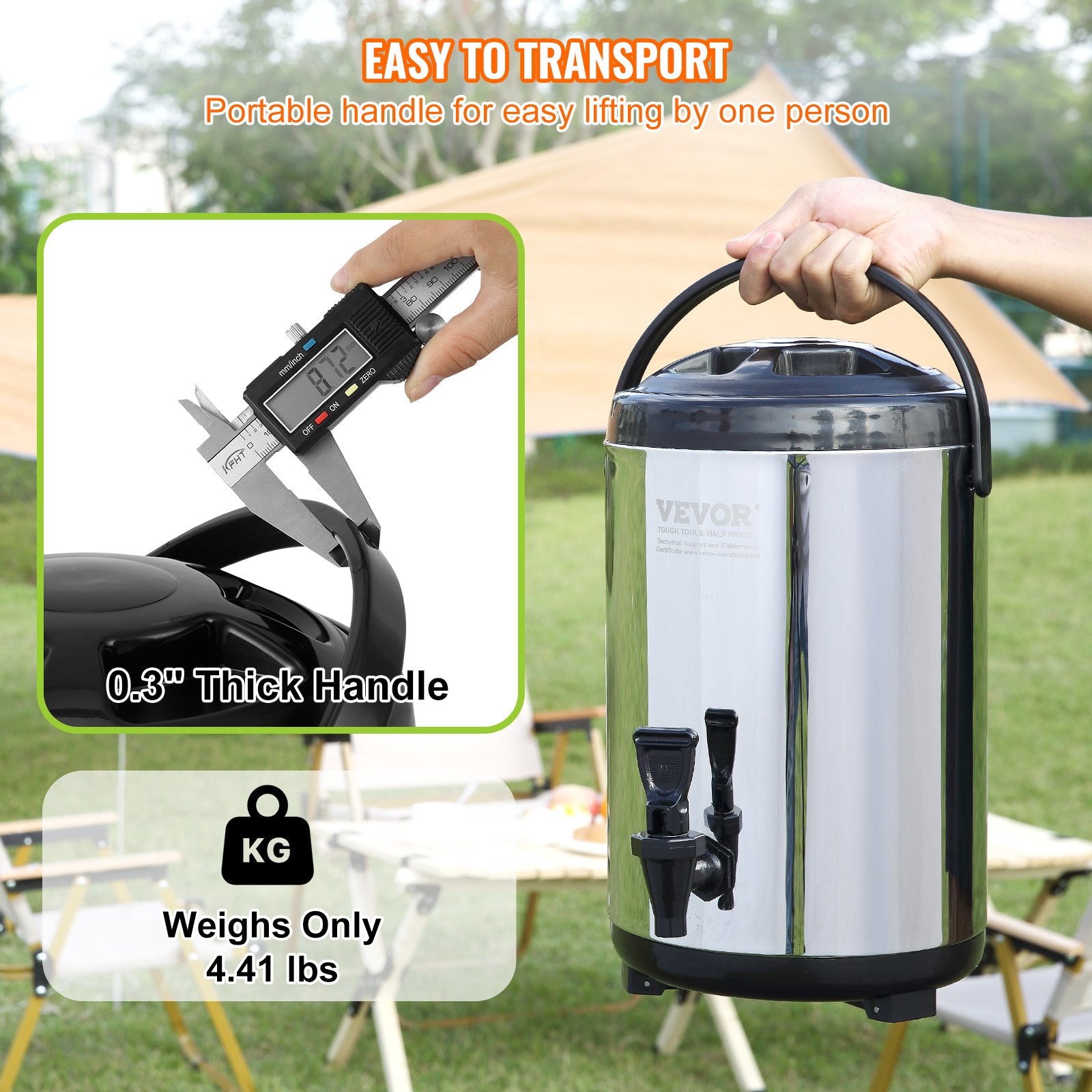 VEVOR Stainless Steel Insulated Beverage Dispenser, 7.6 Liter, Thermal Hot and Cold Drink Server Dispenser with Spigot Handle, Food-grade for Hot Tea Coffee Water Restaurant Drink Shop