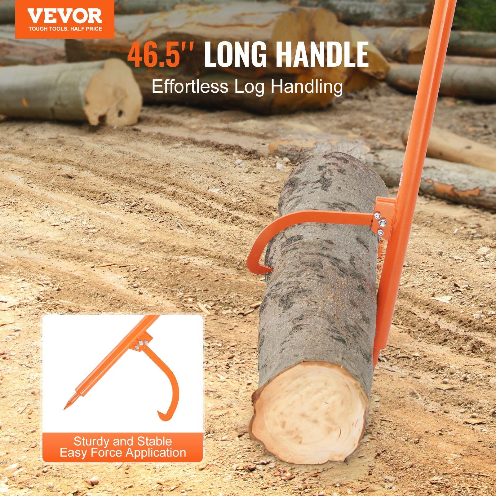 Log Peavey, 46.5 in, Metal Handle Log Lifter, Heavy Duty Log Roller with Max 19 in Opening, Rust-Resistant Log Jack Cant Hook, Felling Log Roller Tool for Rolling, Raising, Turning Logs