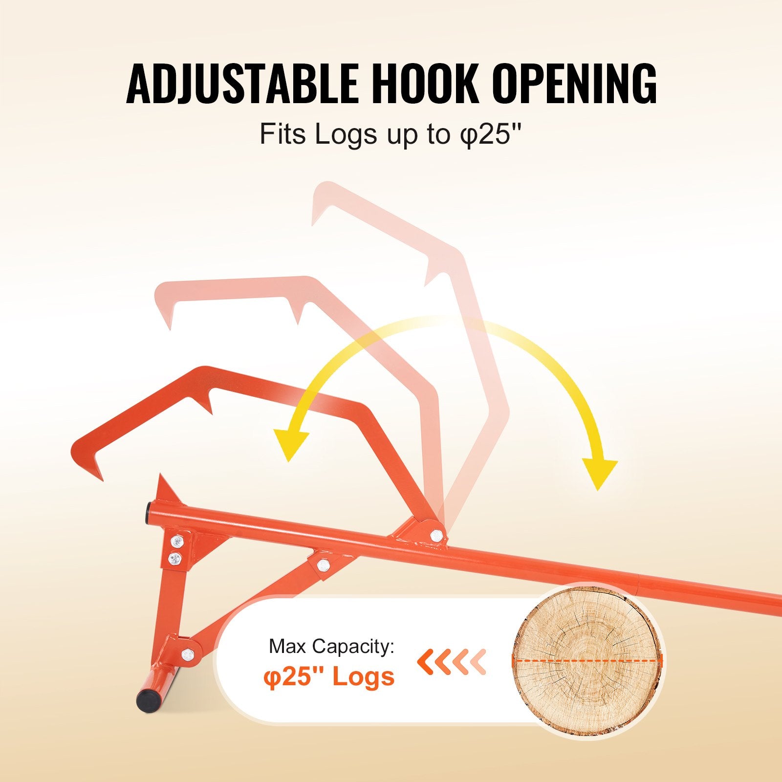 VEVOR Timberjack, 46.5 in, Heavy Duty Steel Log Roller, Log Lifter with Adjustable Cant Hook, Logging Tools Log Jack for Logs Ups to 25" Dia, Timber Jack for Rolling Cutting and Lifting Logs