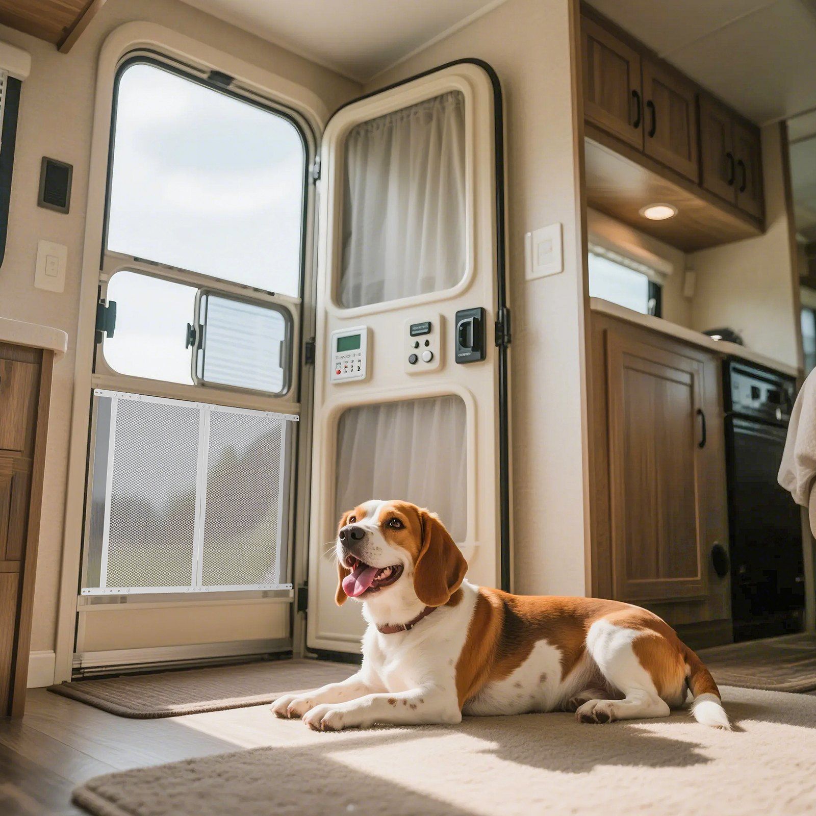 RV Screen Door Protector, 660.4 x 609.6 mm Door Grille, Easy to Install and Disassemble, Reinforced Breathable Protective Mesh, Aluminum Alloy Camper RV Entry Protector for Pet Protection, White