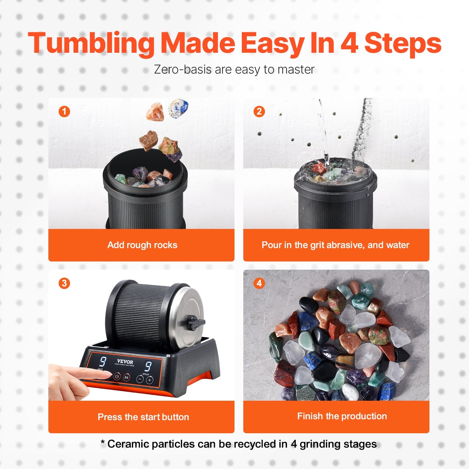 VEVOR Rock Tumbler Kit, 2.5 lbs Rock Polishing Kit, 9 Speed Settings 9-Day Polishing Timer Stone Polishing Kit, Rock Polisher with Rough Gemstones and Polishing Grits, Rock Polisher for Kids Adults