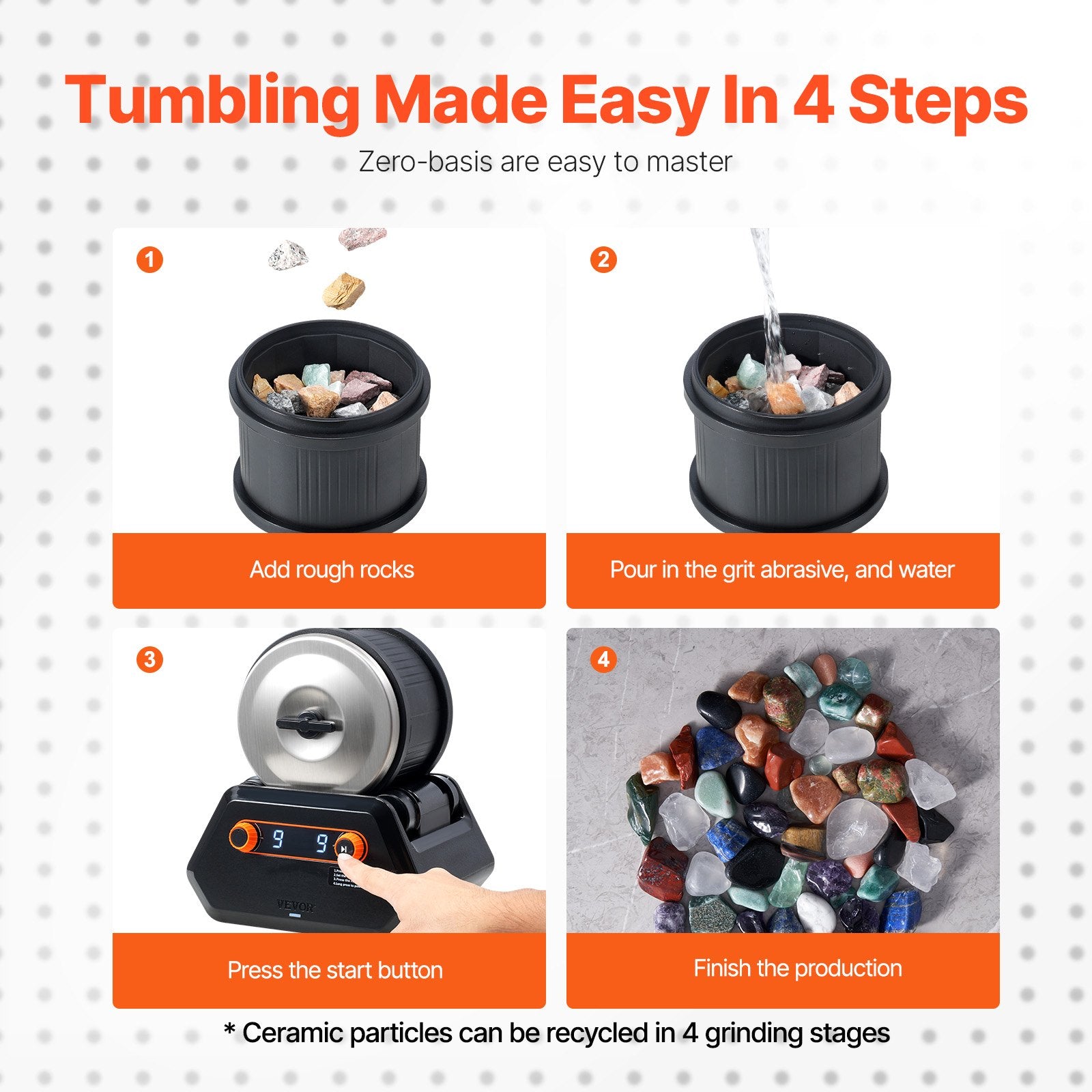 VEVOR Rock Tumbler Kit, 4 lbs Rock Polishing Kit, 9 Speed Settings 9-Day Polishing Timer Stone Polishing Kit, Rock Polisher with Rough Gemstones and Polishing Grits, Rock Polisher for Kids Adults