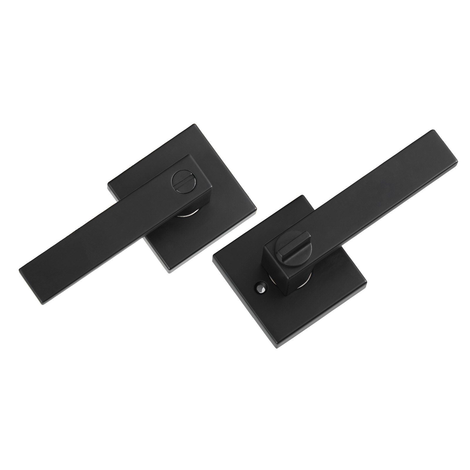Privacy Door Handle, 1 Pack Matte Black Door Lever, Left or Right Handing Reversible Lever with Keyless Lock, 45° Rotation to Open, Universal Square Interior for Bedroom and Bathroom Doors