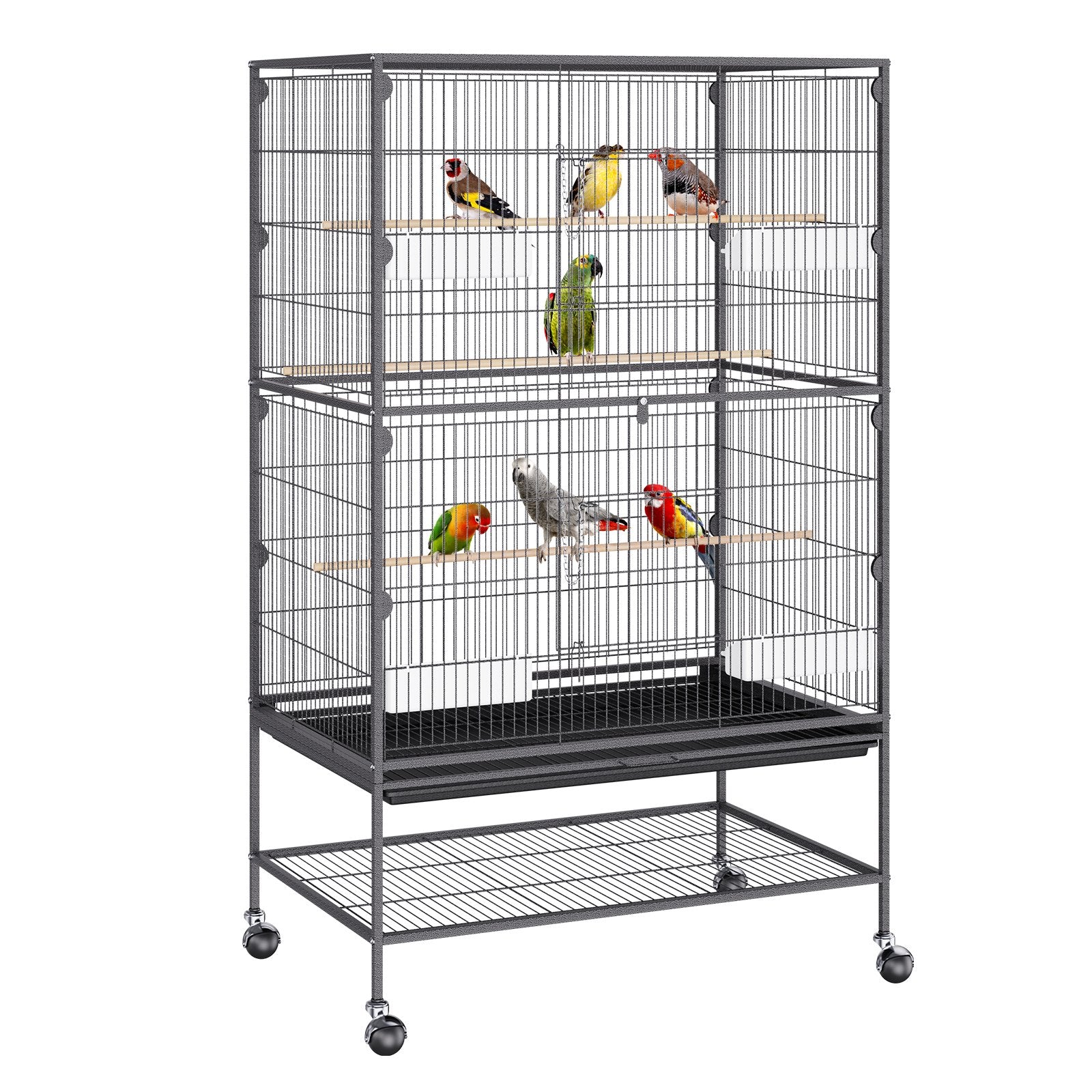 VEVOR 52 inch Standing Large Bird Cage, Carbon Steel Flight Bird Cage for Parakeets, Cockatiels, Parrots, Macaw with Rolling Stand and Tray