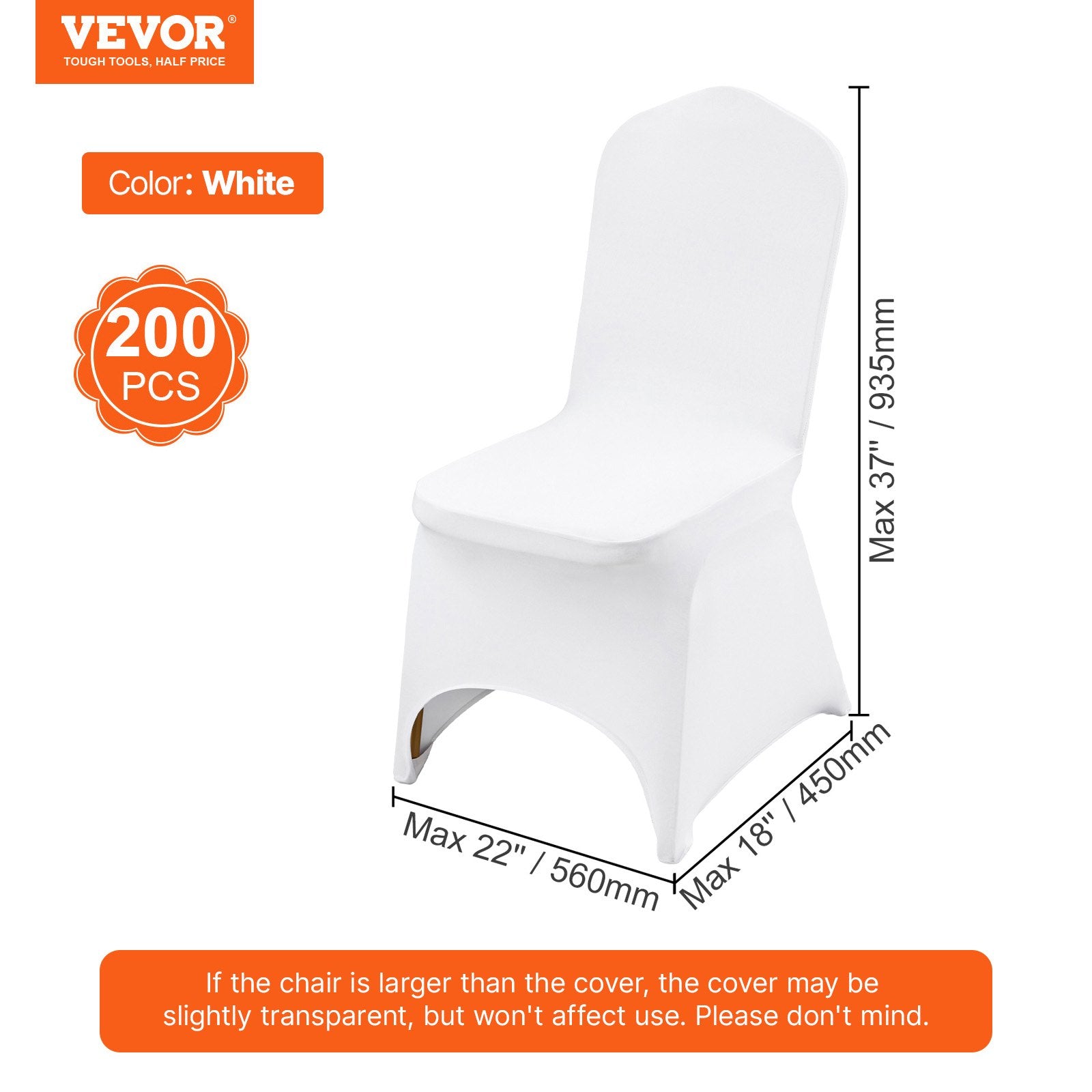 VEVOR Stretch Spandex Folding Chair Covers, Universal Fitted Chair Cover, Removable Washable Protective Slipcovers, for Wedding, Holiday, Banquet, Party, Celebration, Dining (200PCS White)