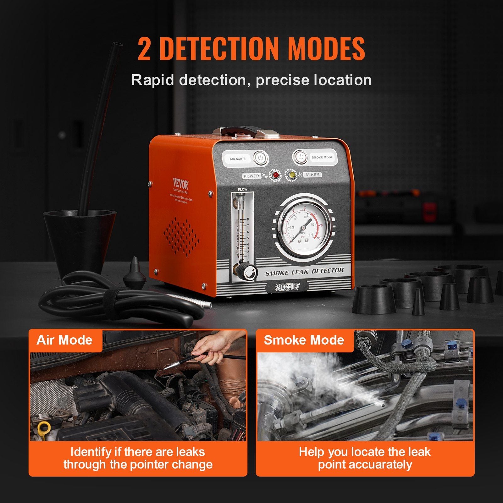 Automotive Smoke Machine Leak Detector, EVAP Smoke Machine Leak Tester with Built-in Air Pump, Pressure Gauge & Flow Meter, Dual-Mode Diagnostic Leak Detector for Vacuum, Fuel, Pipeline Testing